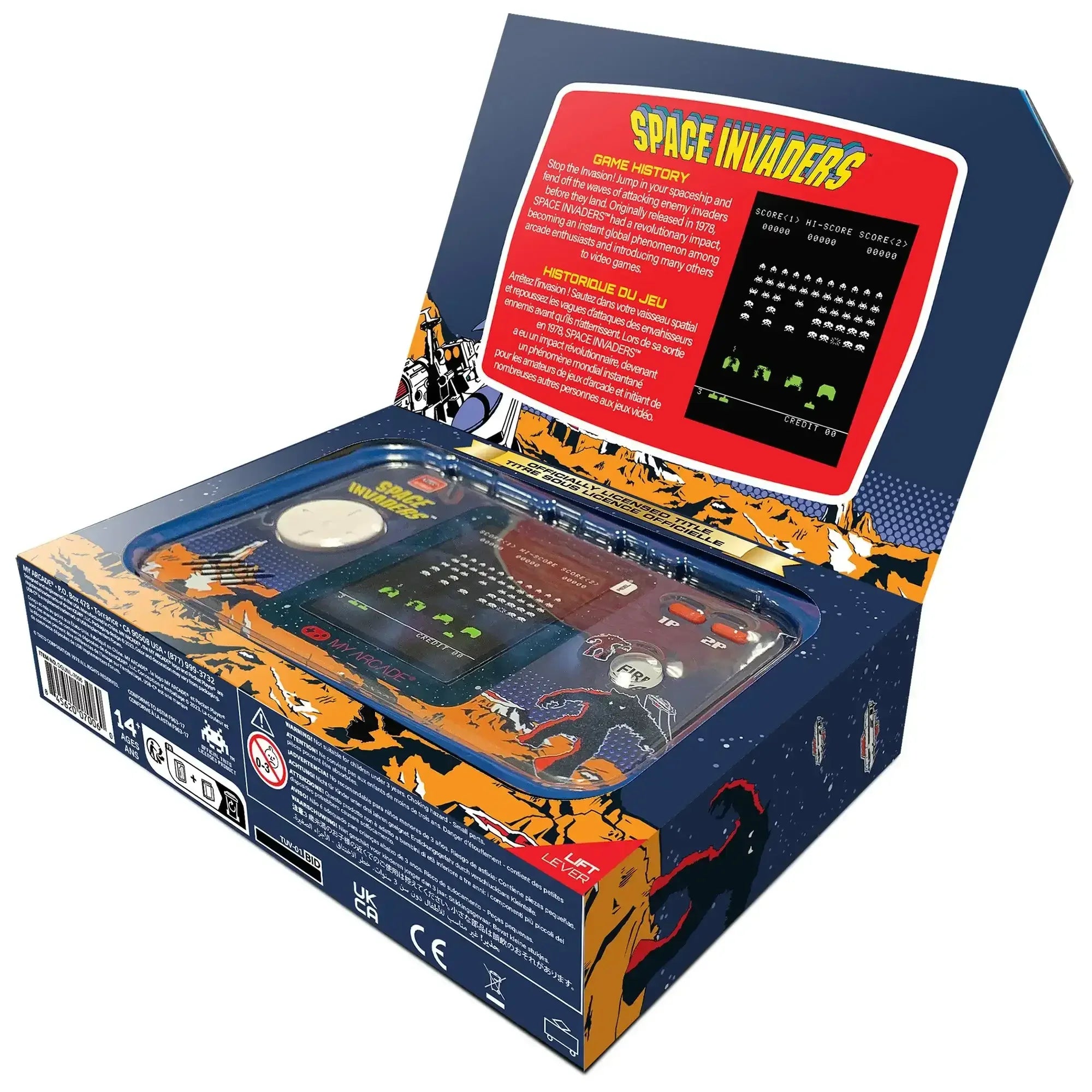 Zestaw retro konsoli do gier Space Invaders w oryginalnym opakowaniu, gra elektroniczna na biurko