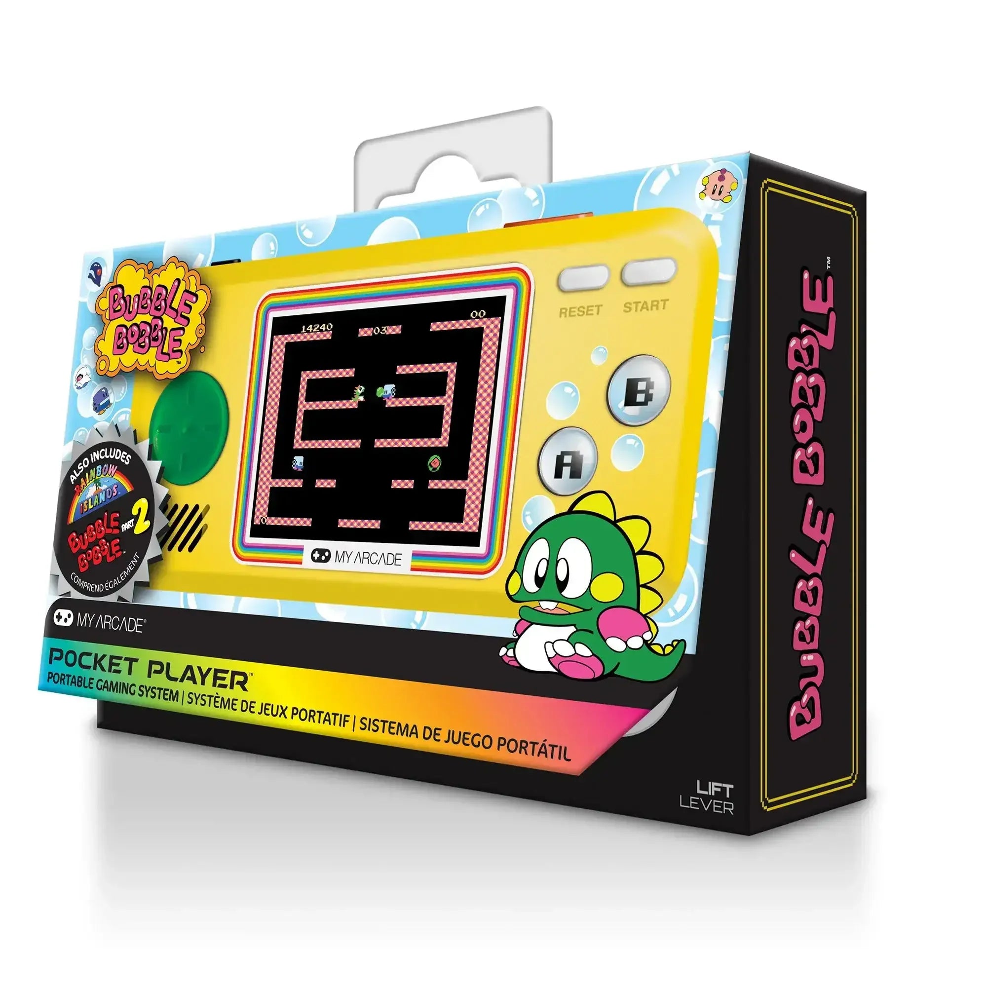 Kieszonkowa konsola do gier Bubble Bobble, żółta, w pudełku, retro gaming, akcesoria biurowe