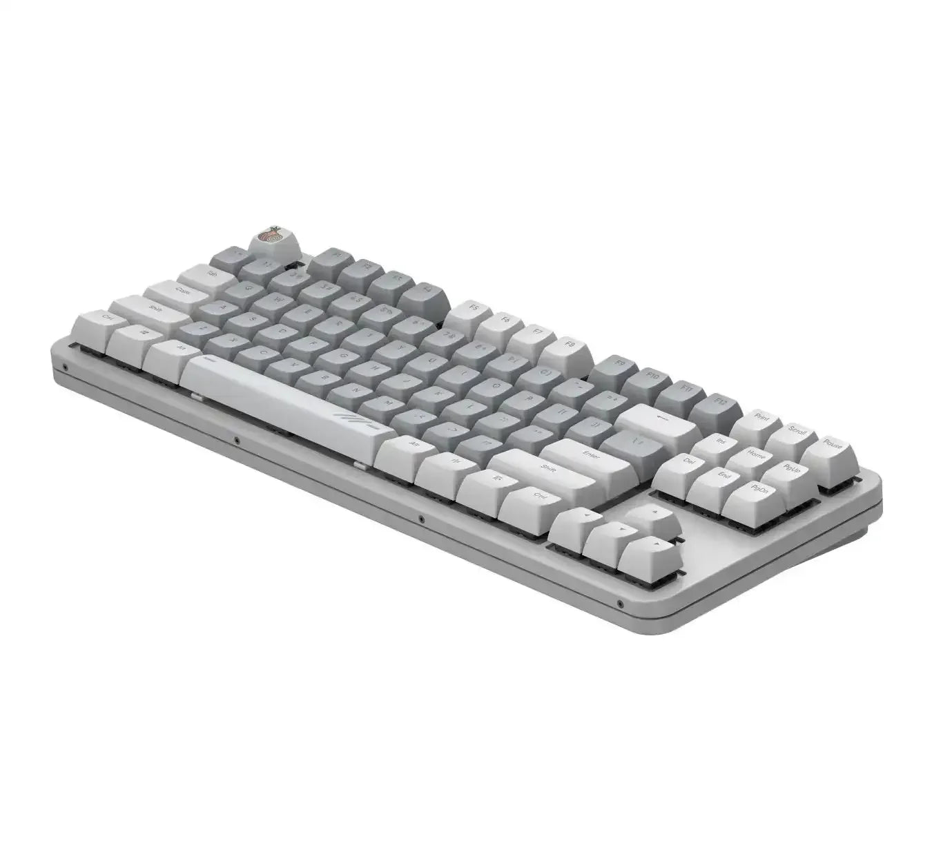 Mechaniczna klawiatura biurowa z szarymi keycapami, idealna do desk setupu i home office