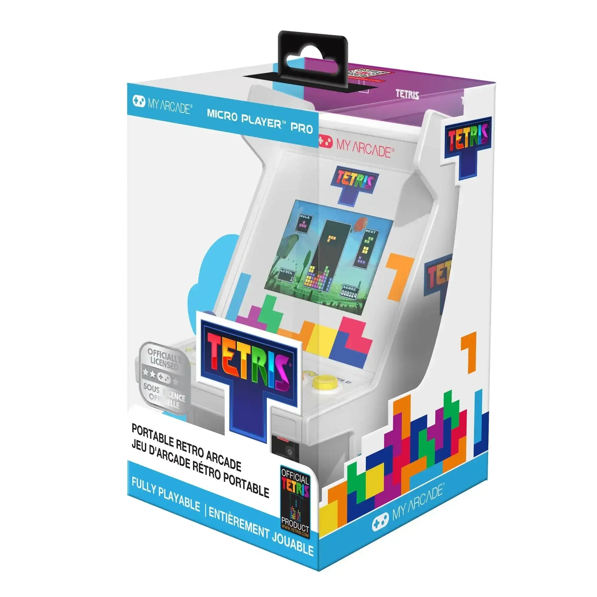 Miniaturowy automat arcade Tetris w pudełku, kolorowa obudowa, retro konsola do gier