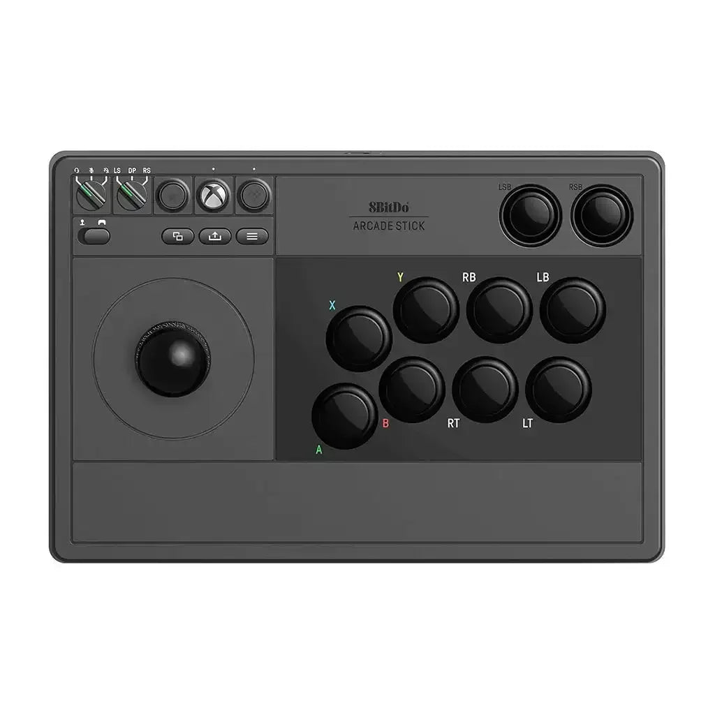 Czarny arcade stick 8BitDo z joystickiem i zestawem dużych przycisków do gier retro