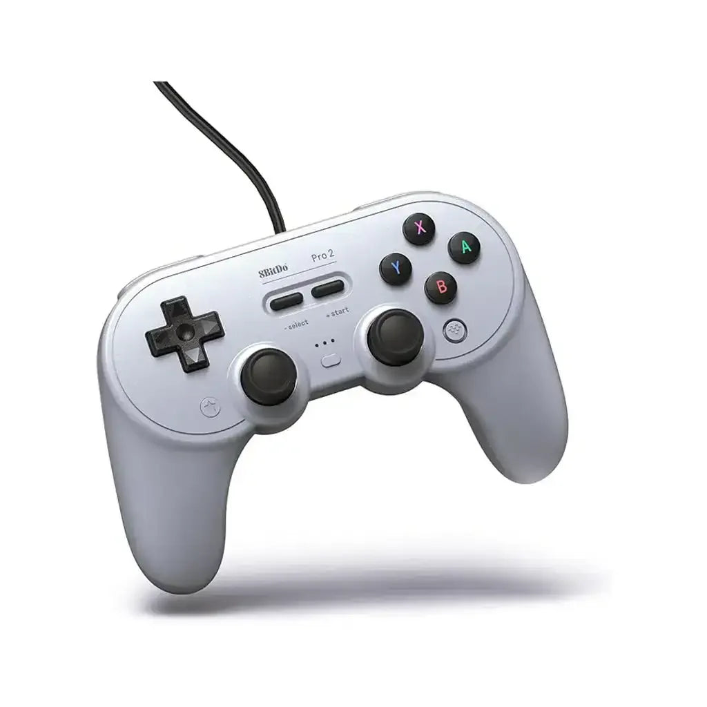 Szary kontroler do gier przewodowy, dwa analogi, przyciski ABXY, ergonomiczny gamepad