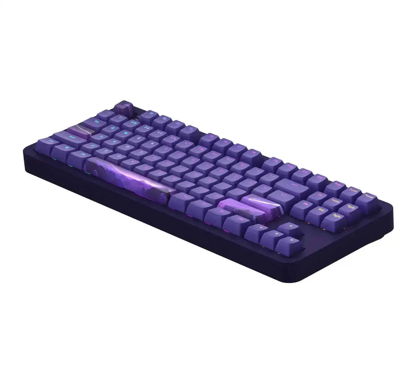 Fioletowa klawiatura mechaniczna z podświetleniem LED, personalizowane keycapy