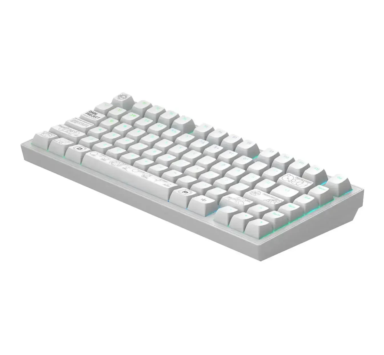 Biała klawiatura mechaniczna z podświetleniem i personalizowanymi keycapami do biura