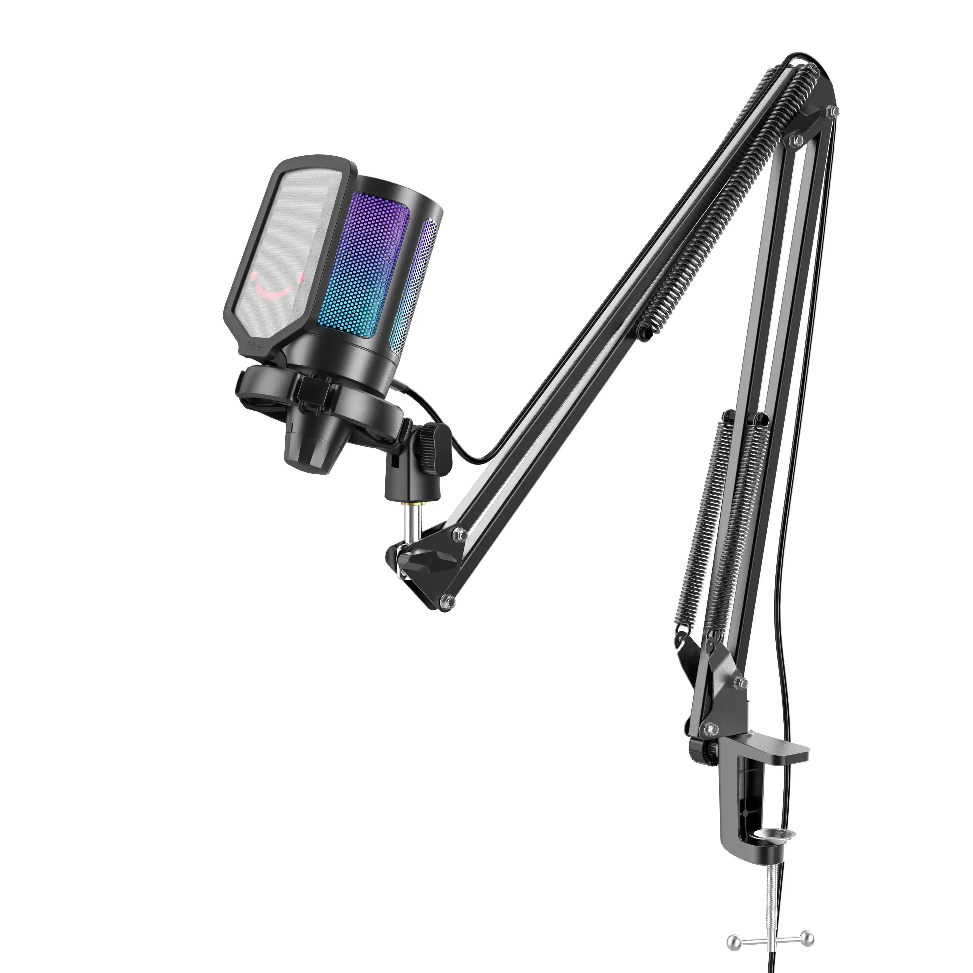 Fifine - AmpliGame - A6T Studio Condenser Microphone - Studyjny Mikrofon Pojemnościowy ze Statywem Pantografowem