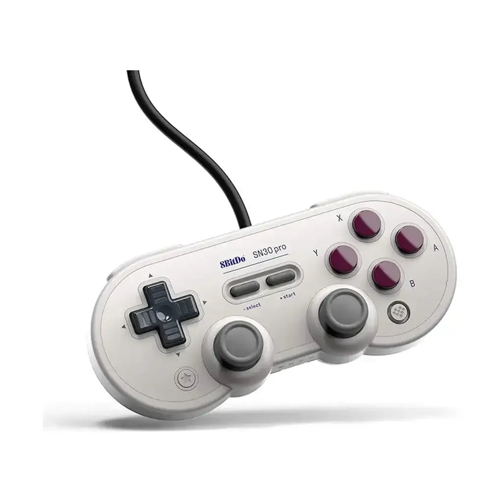 Przewodowy gamepad retro 8BitDo SN30 pro, szary, z joystickami i przyciskami gamingowymi