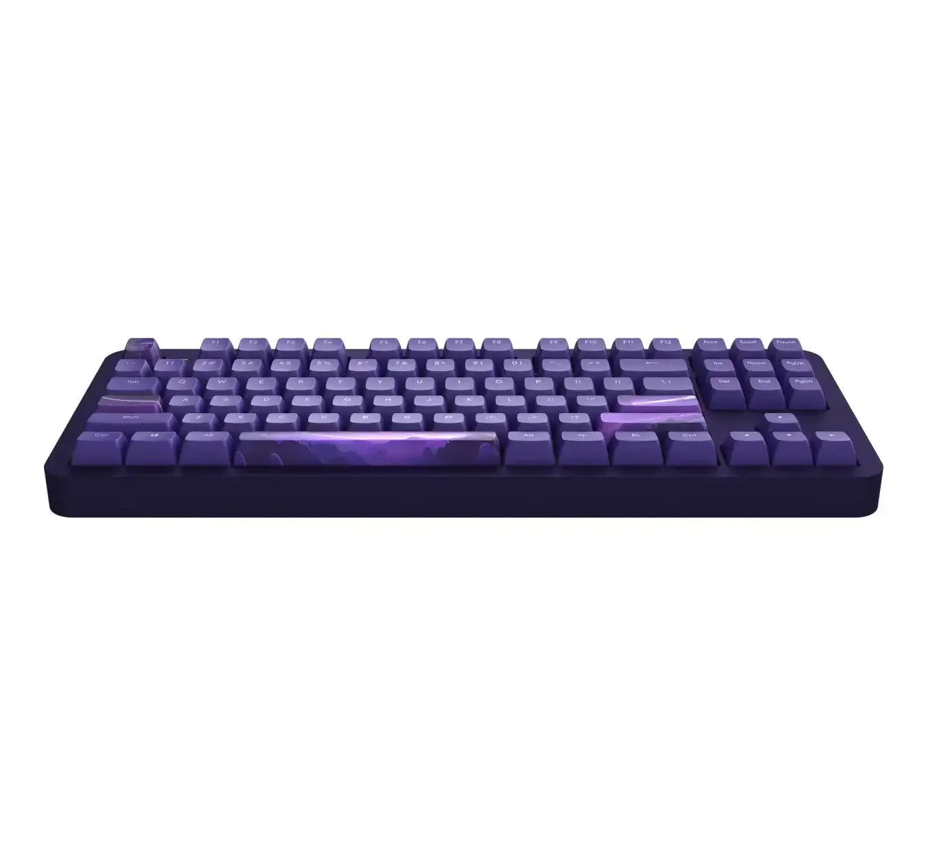 Fioletowa klawiatura mechaniczna z personalizowanymi keycapami do biura i home office