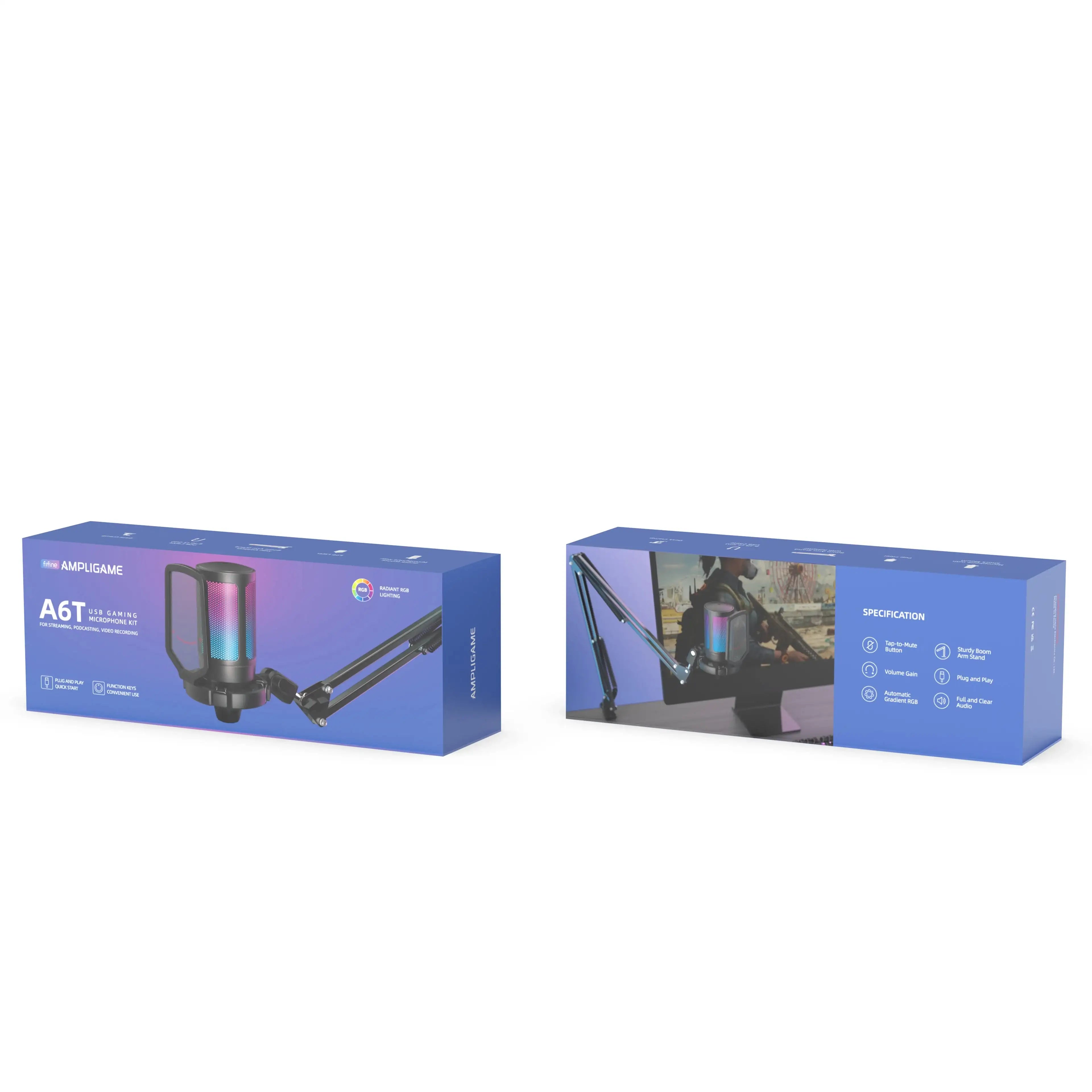 Fifine - AmpliGame - A6T Studio Condenser Microphone - Studyjny Mikrofon Pojemnościowy ze Statywem Pantografowem