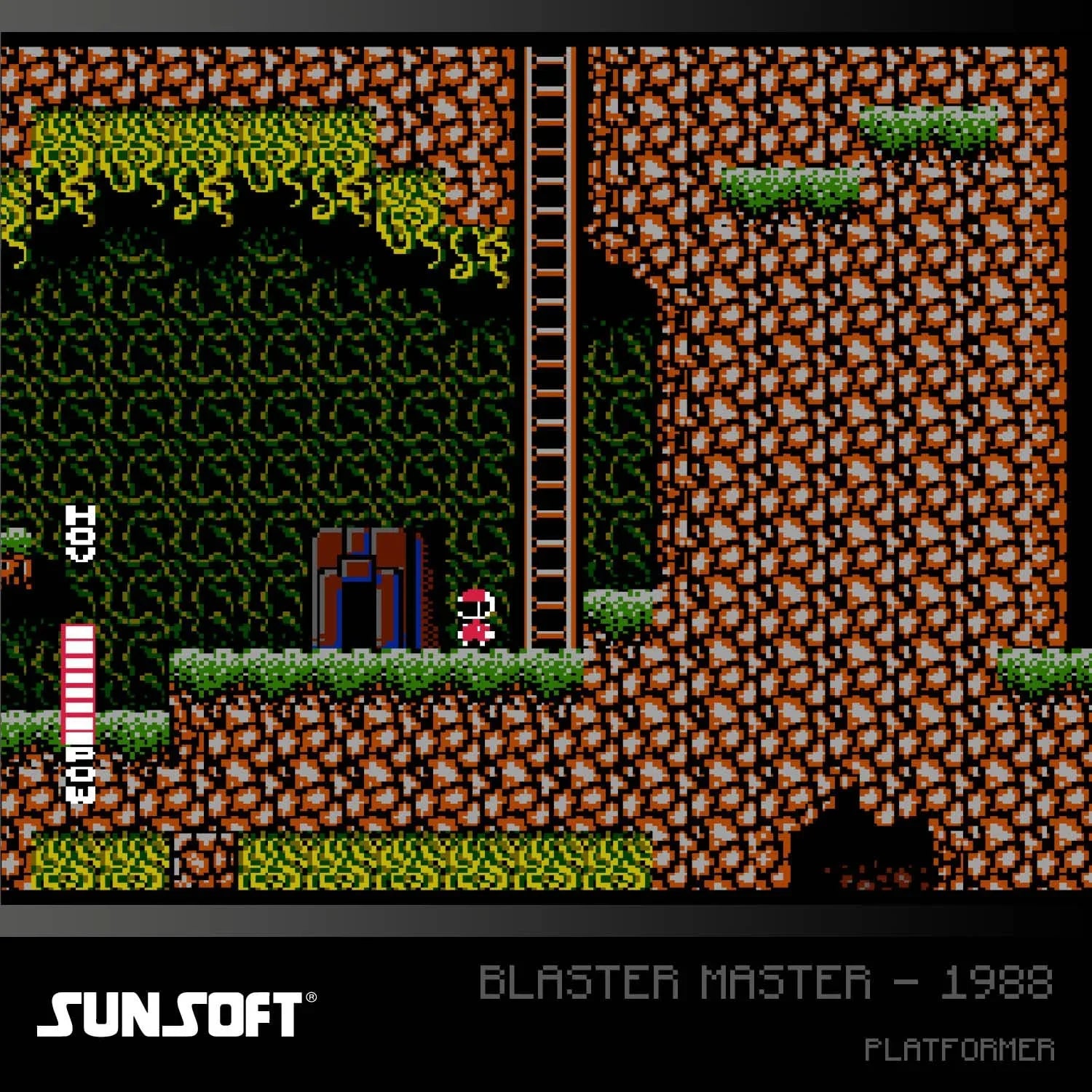 Blaster Master 1988 – klasyczna gra platformowa z pikselową grafiką i postacią w czerwonym kasku.