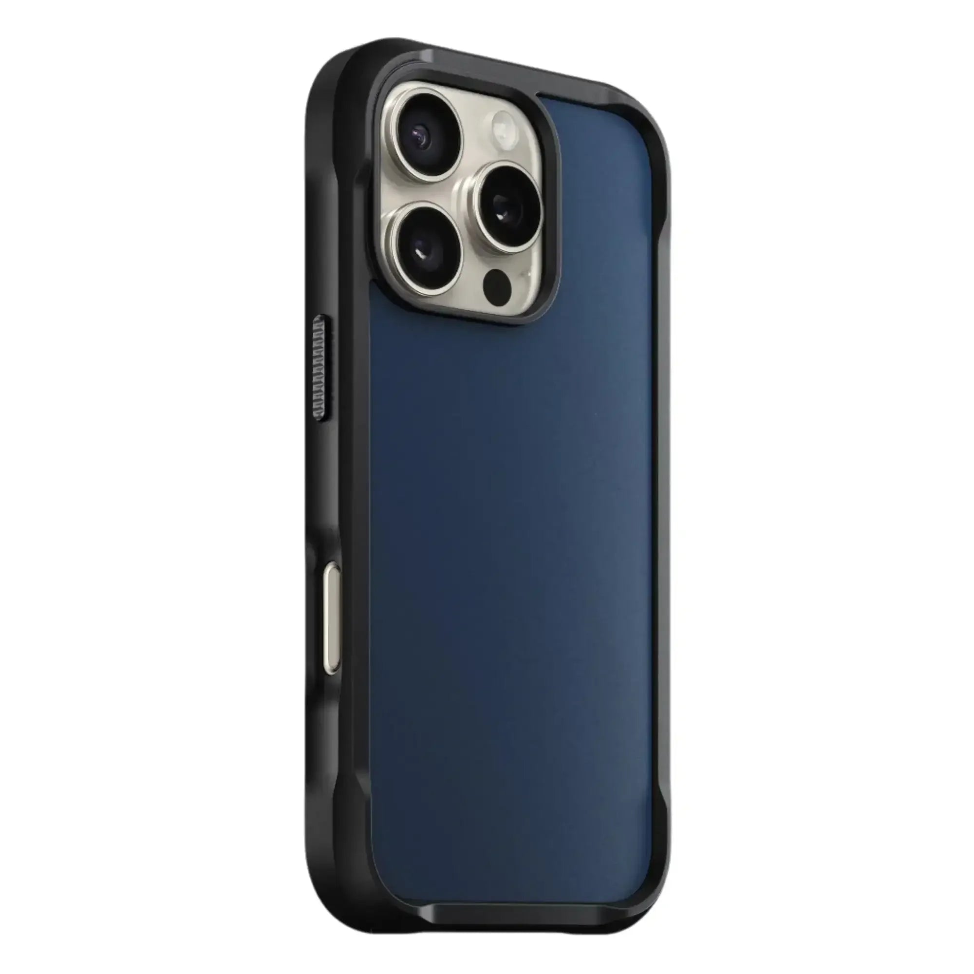 Etui na iPhone, granatowe z czarną ramką, minimalistyczne akcesorium ochronne