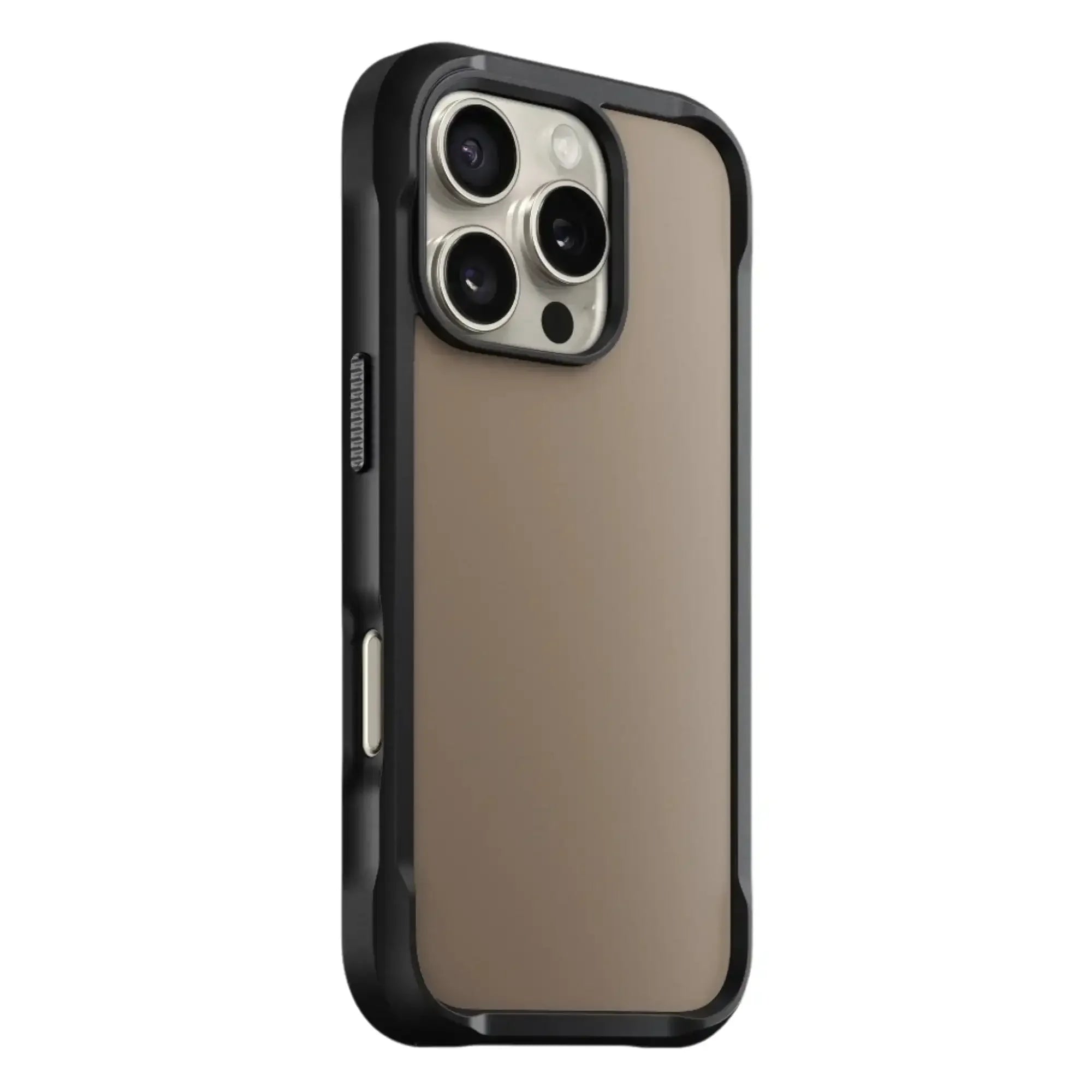 Etui ochronne na iPhone z czarną ramką, widok na aparat, nowoczesny design