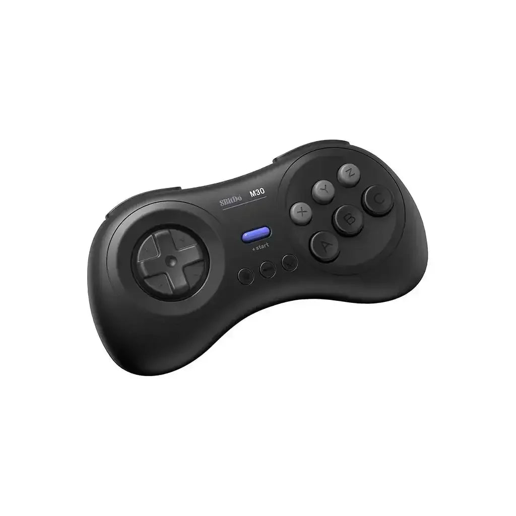 Czarny bezprzewodowy gamepad Bluetooth 8BitDo M30 do gier retro i PC, widok z przodu