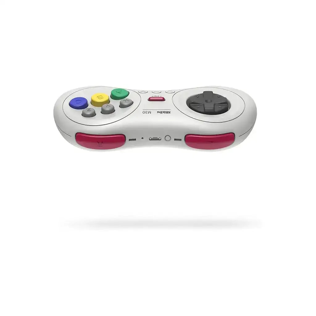 Bezprzewodowy biały retro kontroler do gier z kolorowymi przyciskami, 8Bitdo M30