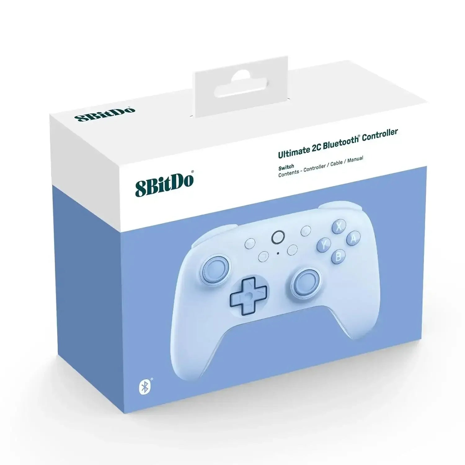 Niebieski kontroler Bluetooth 8BitDo Ultimate 2C w opakowaniu, idealny do gier i biura.