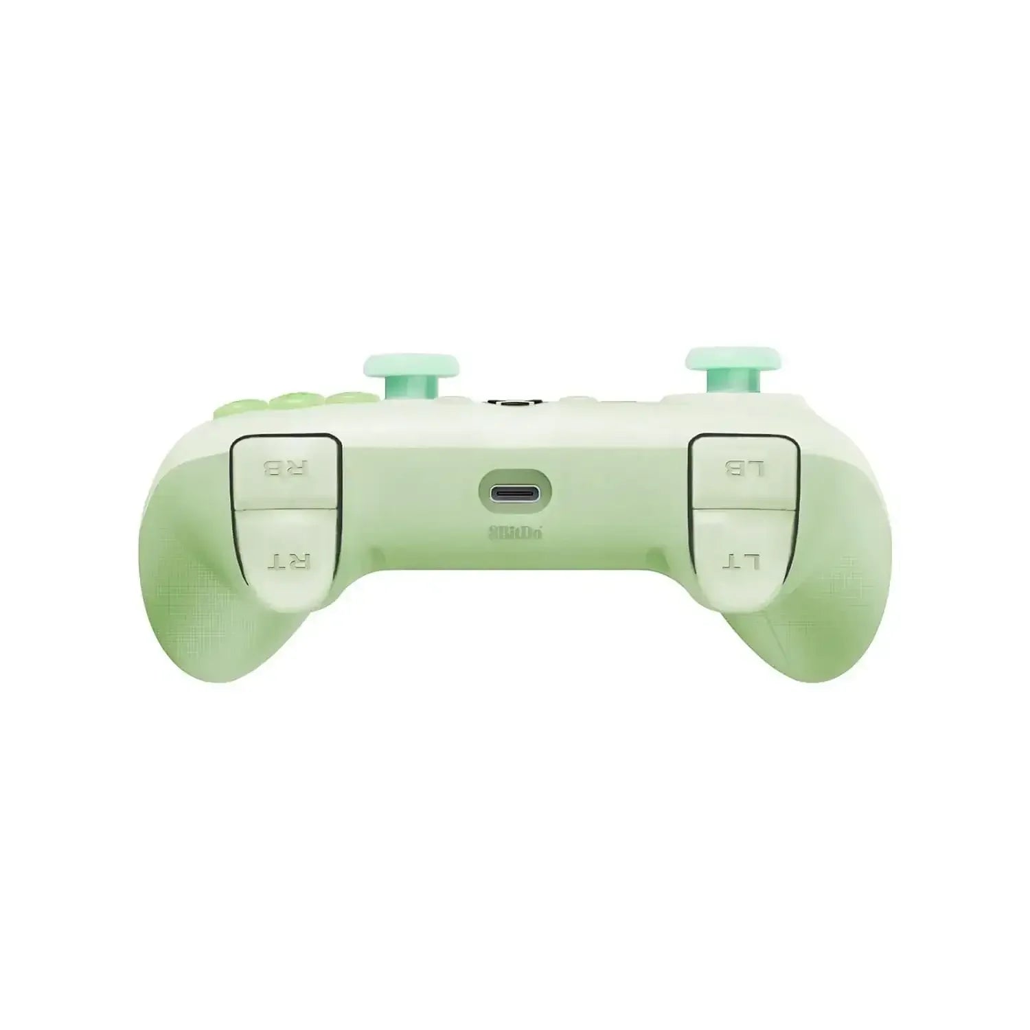zielony kontroler przewodowy do Xbox z ergonomicznym uchwytem, widok od tyłu
