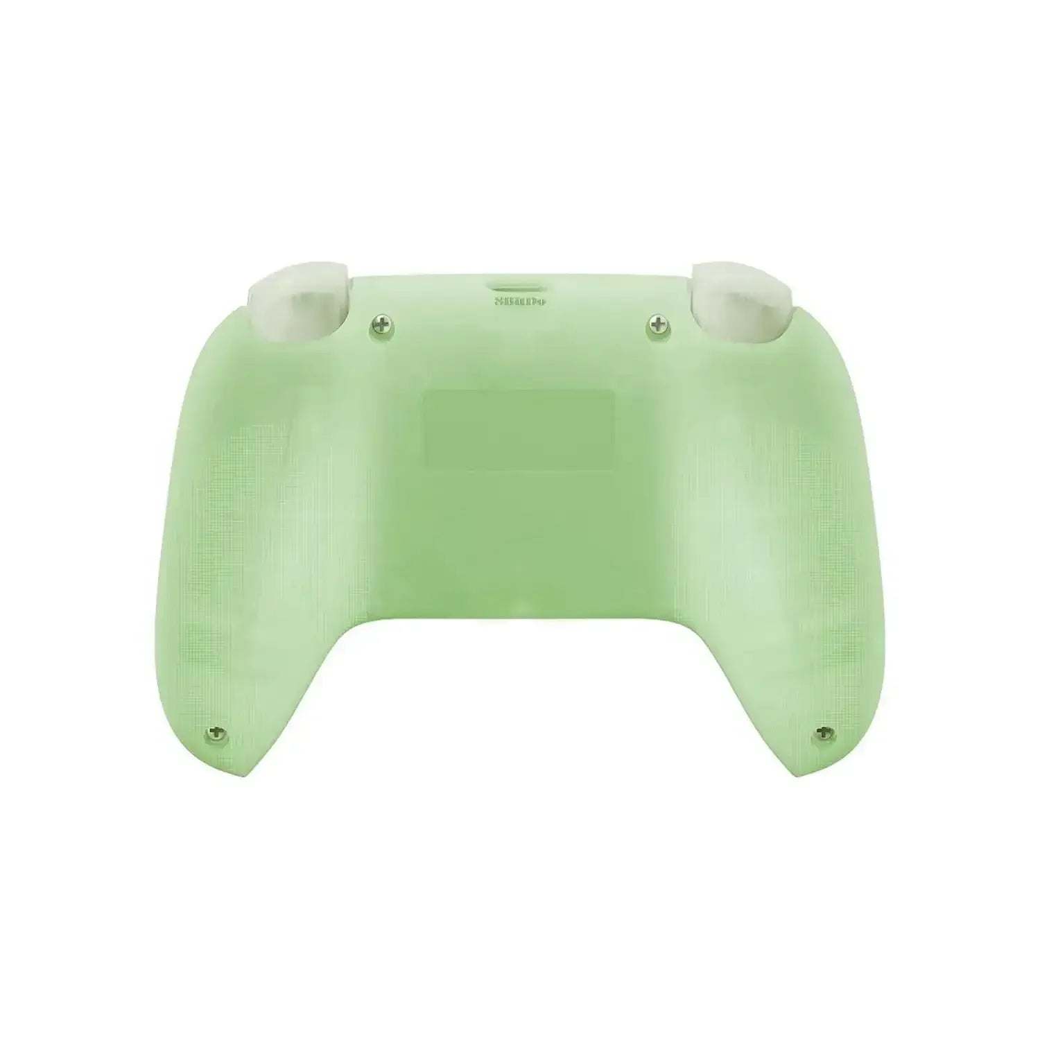 Tył zielonego kontrolera przewodowego do Xbox, ergonomiczny kształt, dwa przyciski
