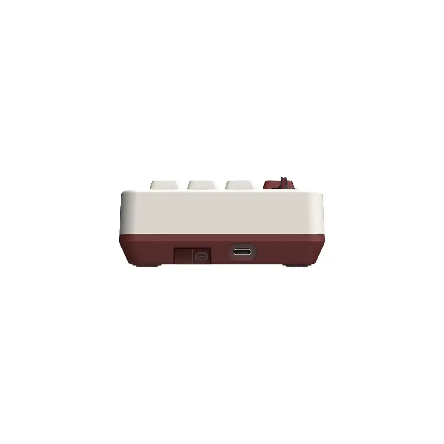 Mechaniczny numpad retro z portem USB-C, widok z tyłu, kremowo-czerwony