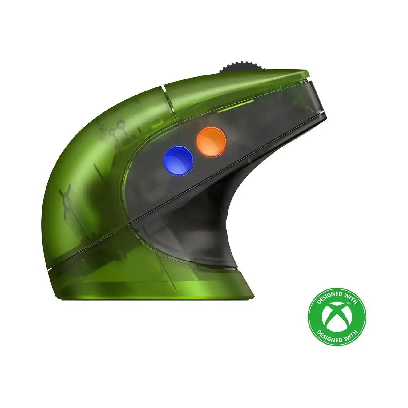Zielona myszka retro ergonomiczna, dwa kolorowe przyciski, edycja Xbox, design gamingowy.