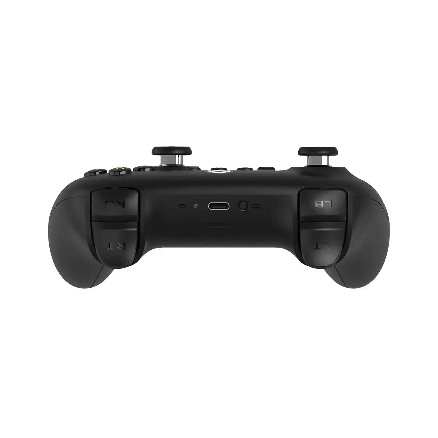 Czarny kontroler do Xbox, widok od góry z wyraźnymi przyciskami trigger i portem USB-C
