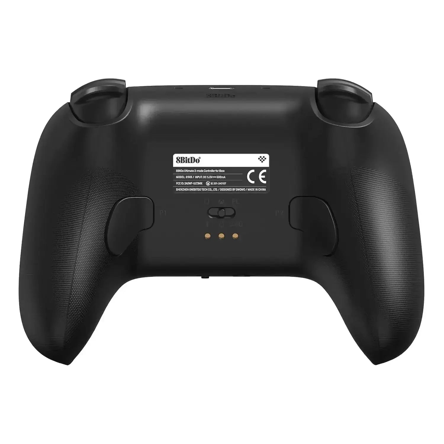 Czarny kontroler bezprzewodowy do Xbox, widok od tyłu, ergonomiczne uchwyty
