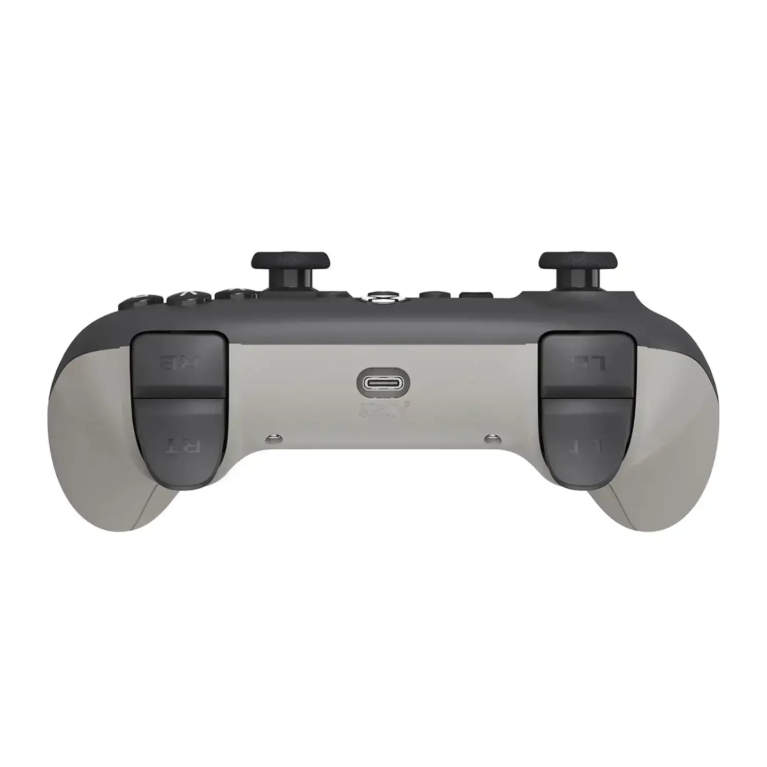 kontroler przewodowy do Xbox, widok od góry, szary z czarnymi przyciskami, złącze USB-C