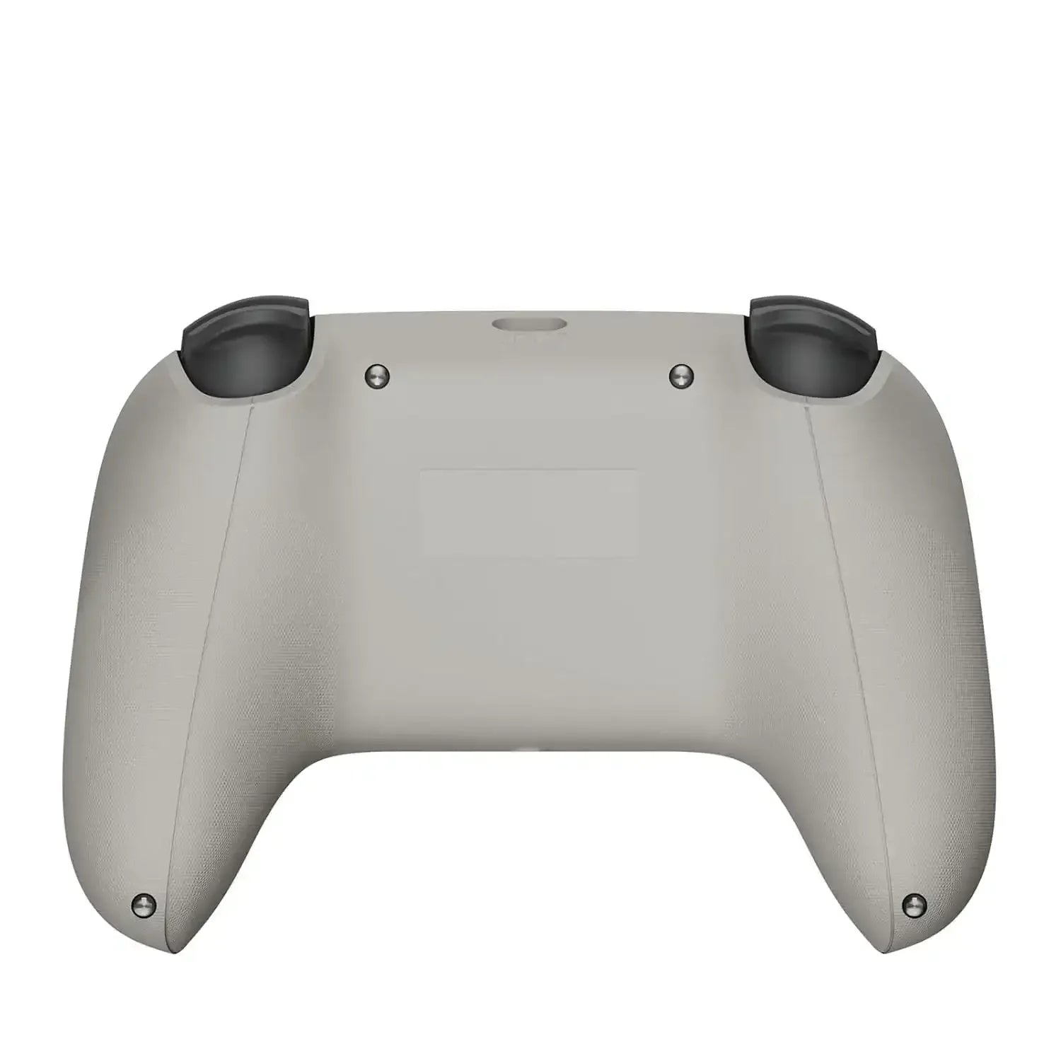 Tył szarego kontrolera przewodowego do Xbox z teksturowanymi uchwytami.
