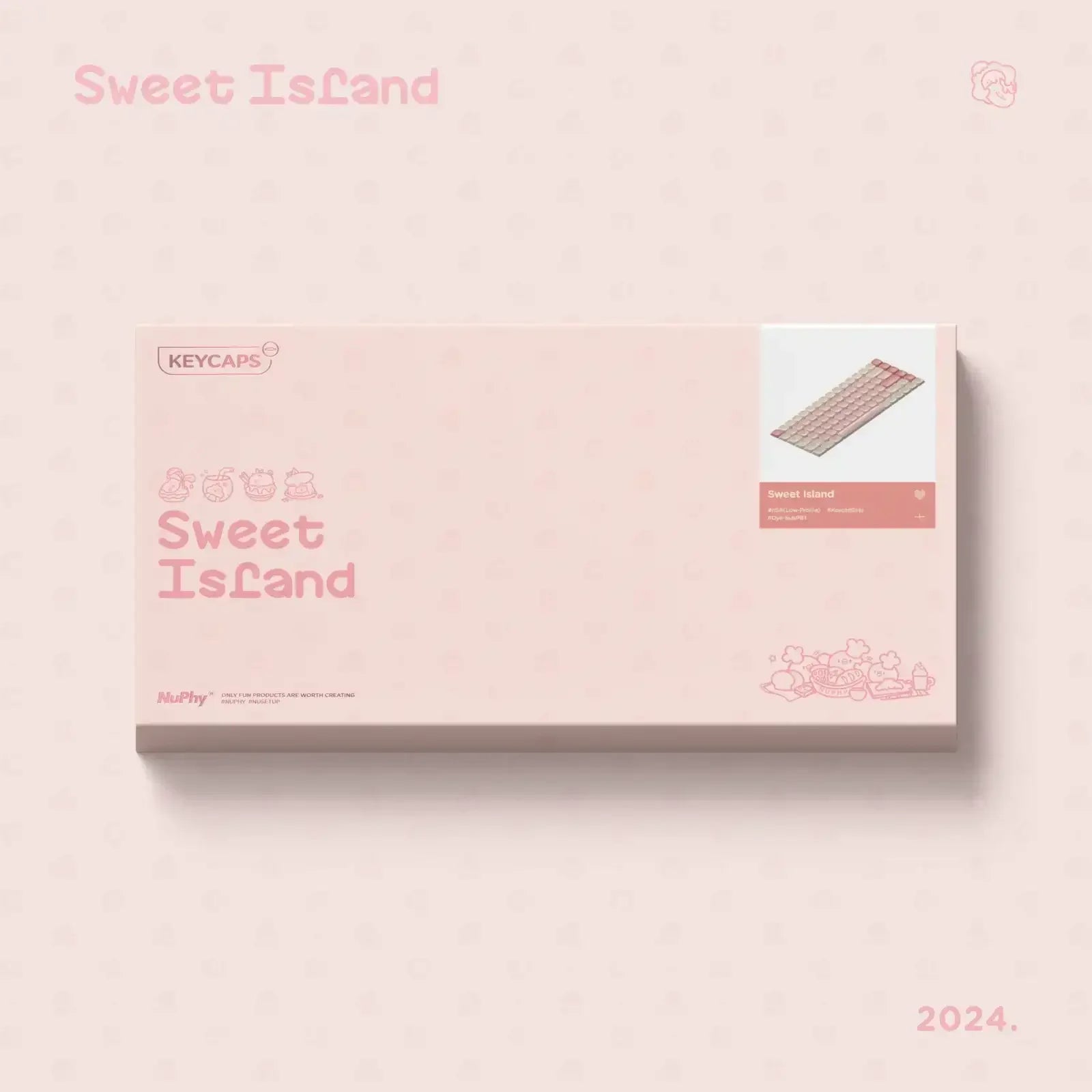 Różowe opakowanie keycapów Sweet Island do klawiatury mechanicznej, styl minimalistyczny