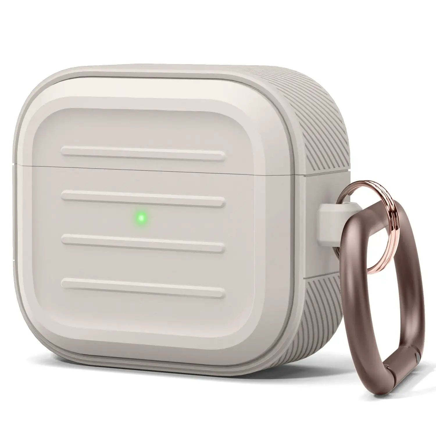 Etui do AirPods Pro 3 beżowe, karabińczyk metalowy, dioda LED, etui ochronne