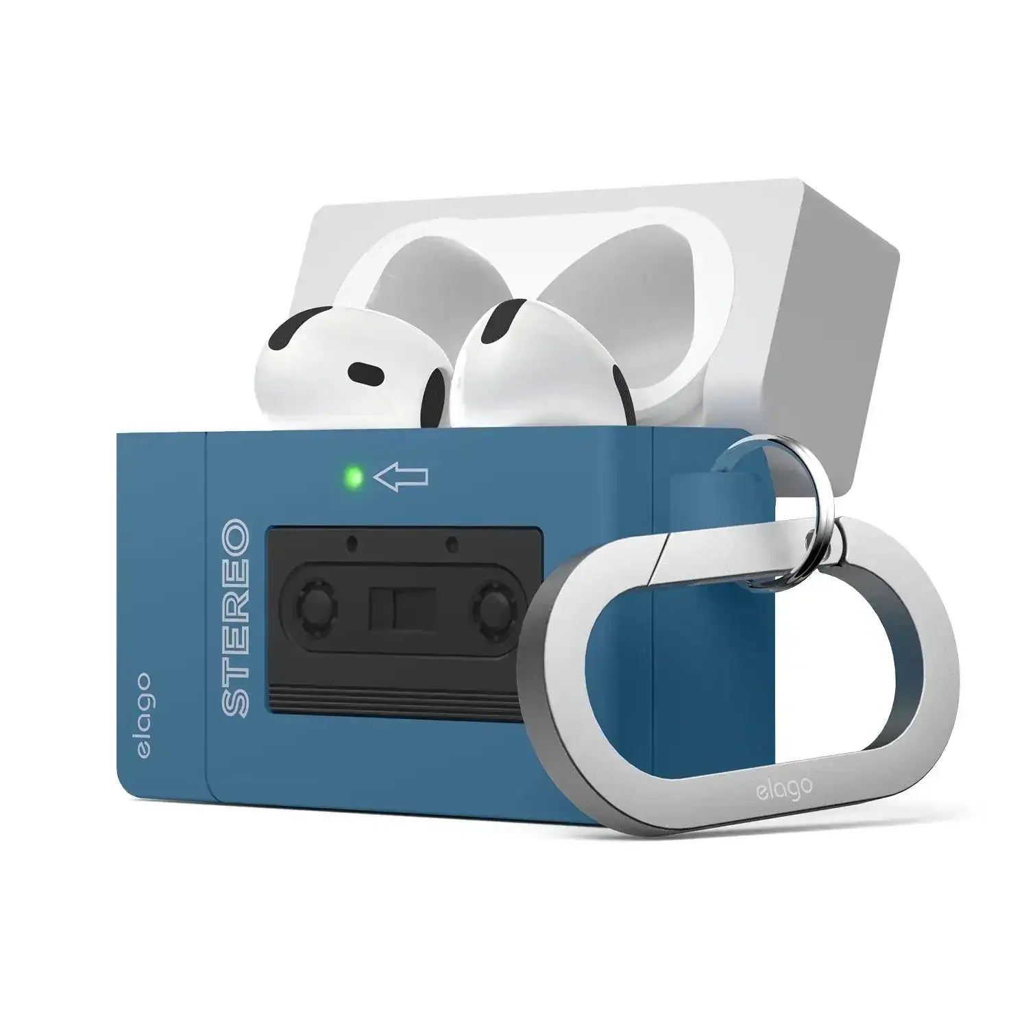 Etui na słuchawki AirPods w kształcie kasety, kolor niebieski, z brelokiem