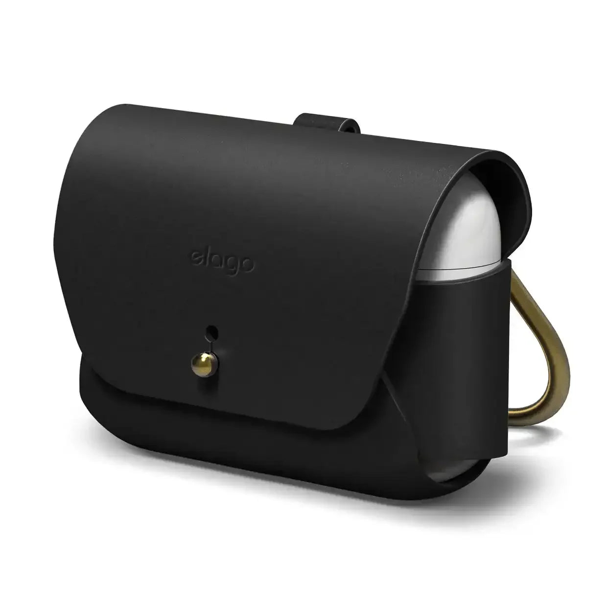 Czarny skórzany etui na słuchawki AirPods z karabińczykiem, elegancki design