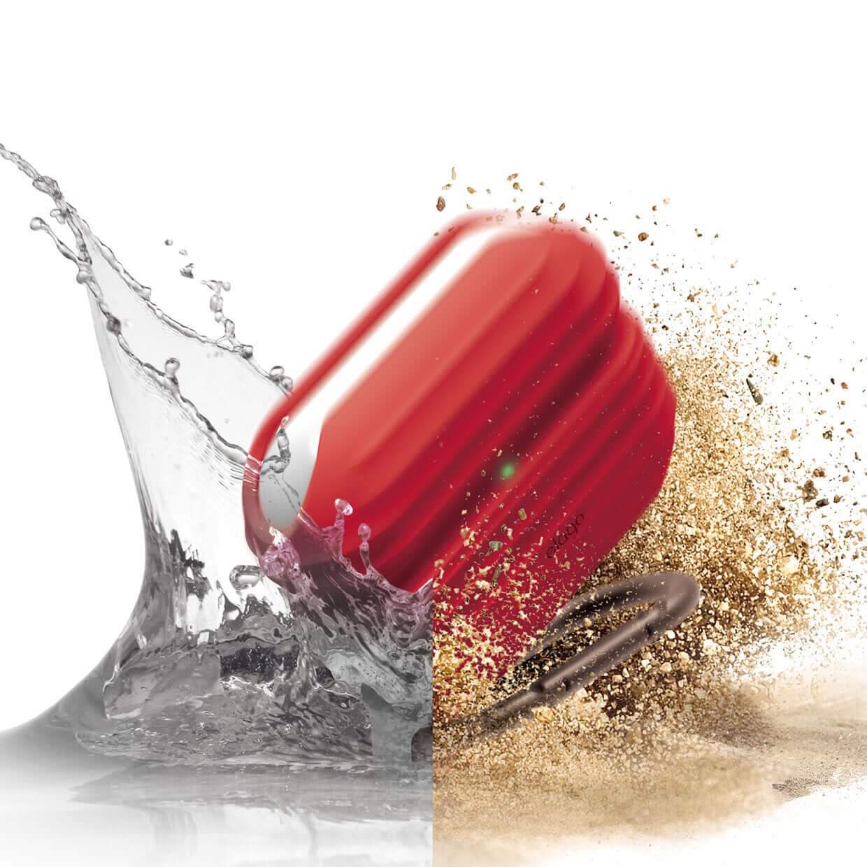 Czerwone etui na AirPods wodoodporne i pyłoszczelne, rozprysk wody i piasek