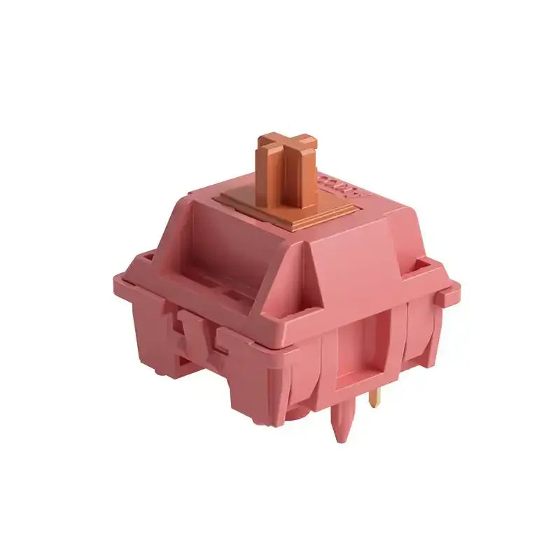 Różowy switch mechaniczny do klawiatury, prezentowany na białym tle