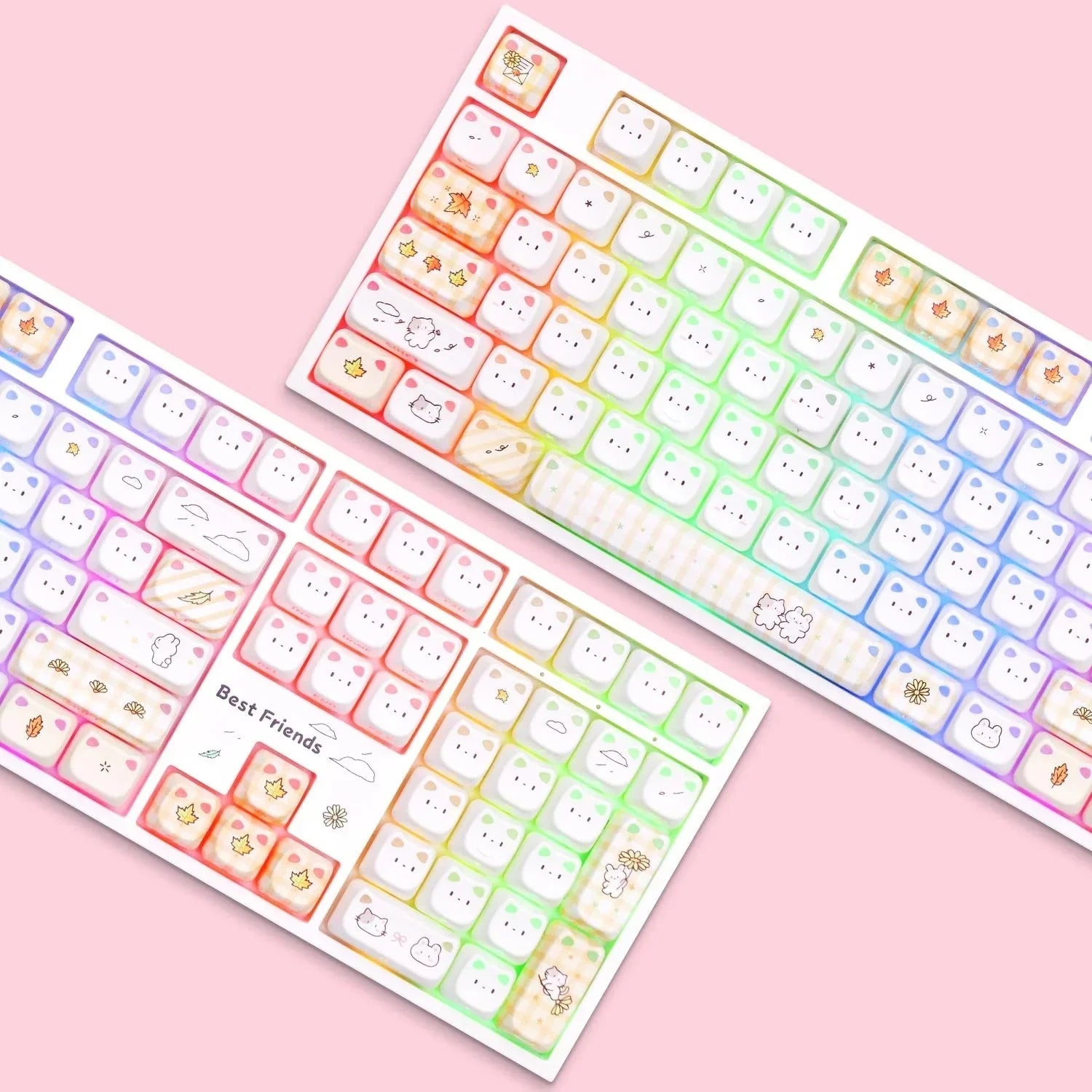 Klawiatura mechaniczna z kawaii keycapami i RGB, idealna do home office i personalizacji desk setupu
