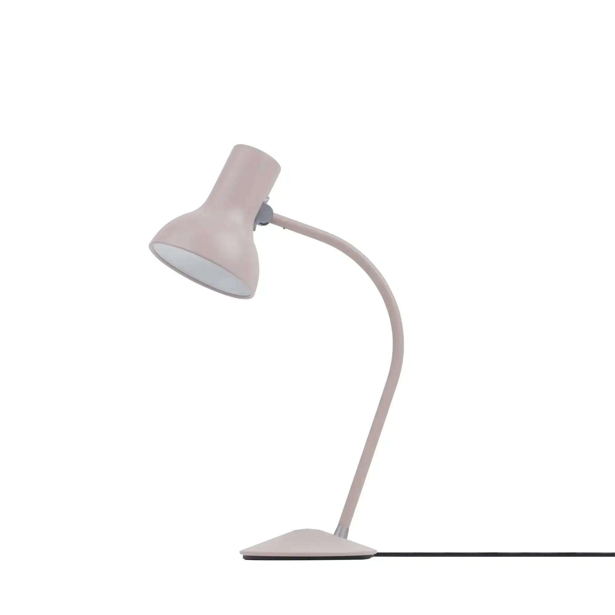 Nowoczesna, różowa lampka biurkowa na białym tle, ergonomiczne oświetlenie do biura