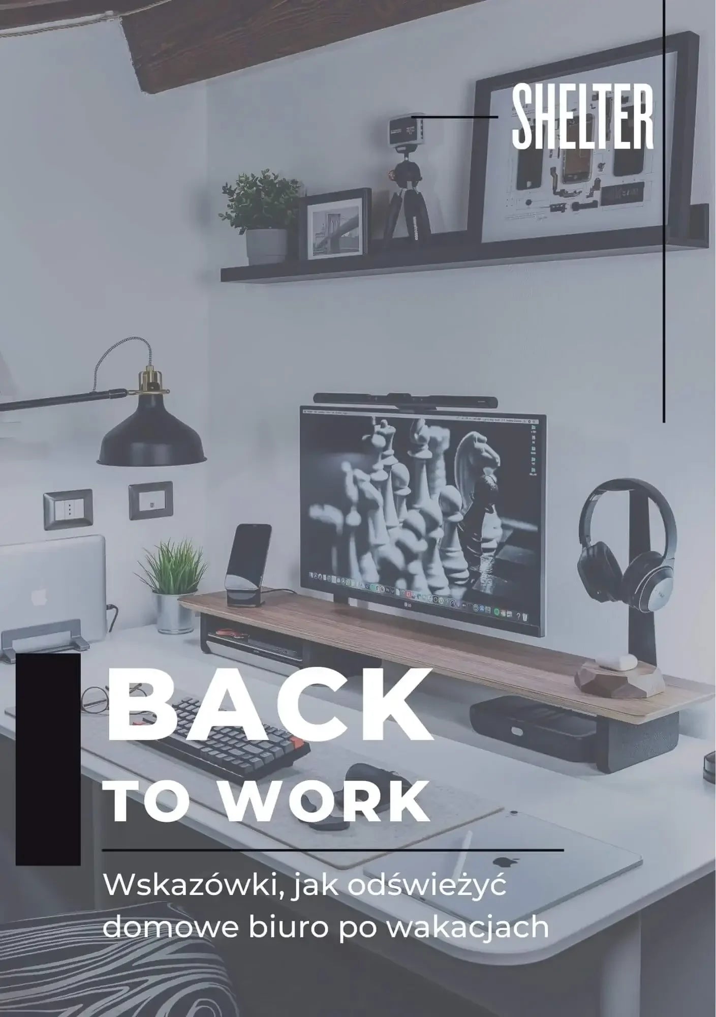 Nowoczesne biurko z klawiaturą mechaniczną, monitorem i akcesoriami do home office