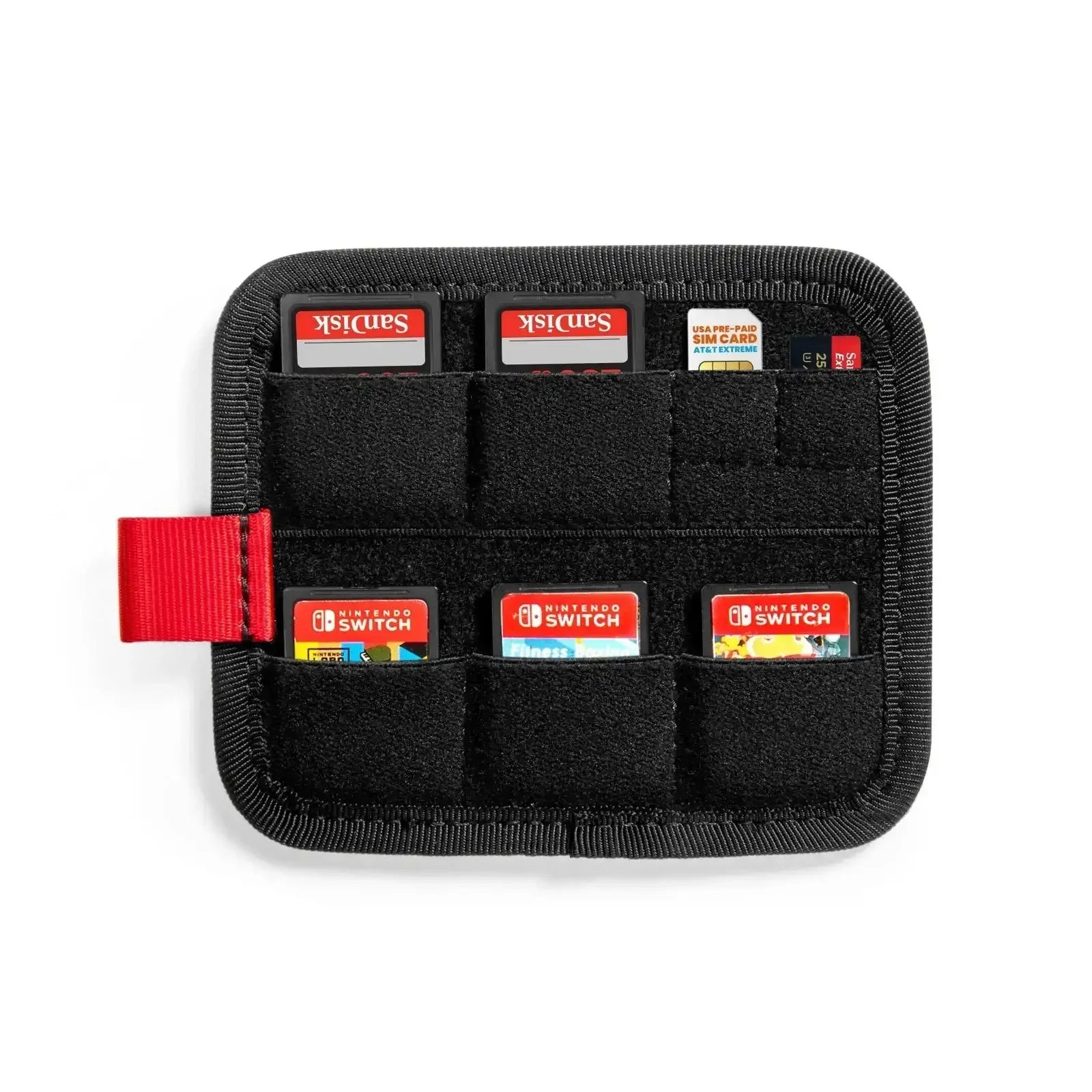 Etui na karty Nintendo Switch i karty pamięci, czarne z czerwoną tasiemką, organizer biurowy