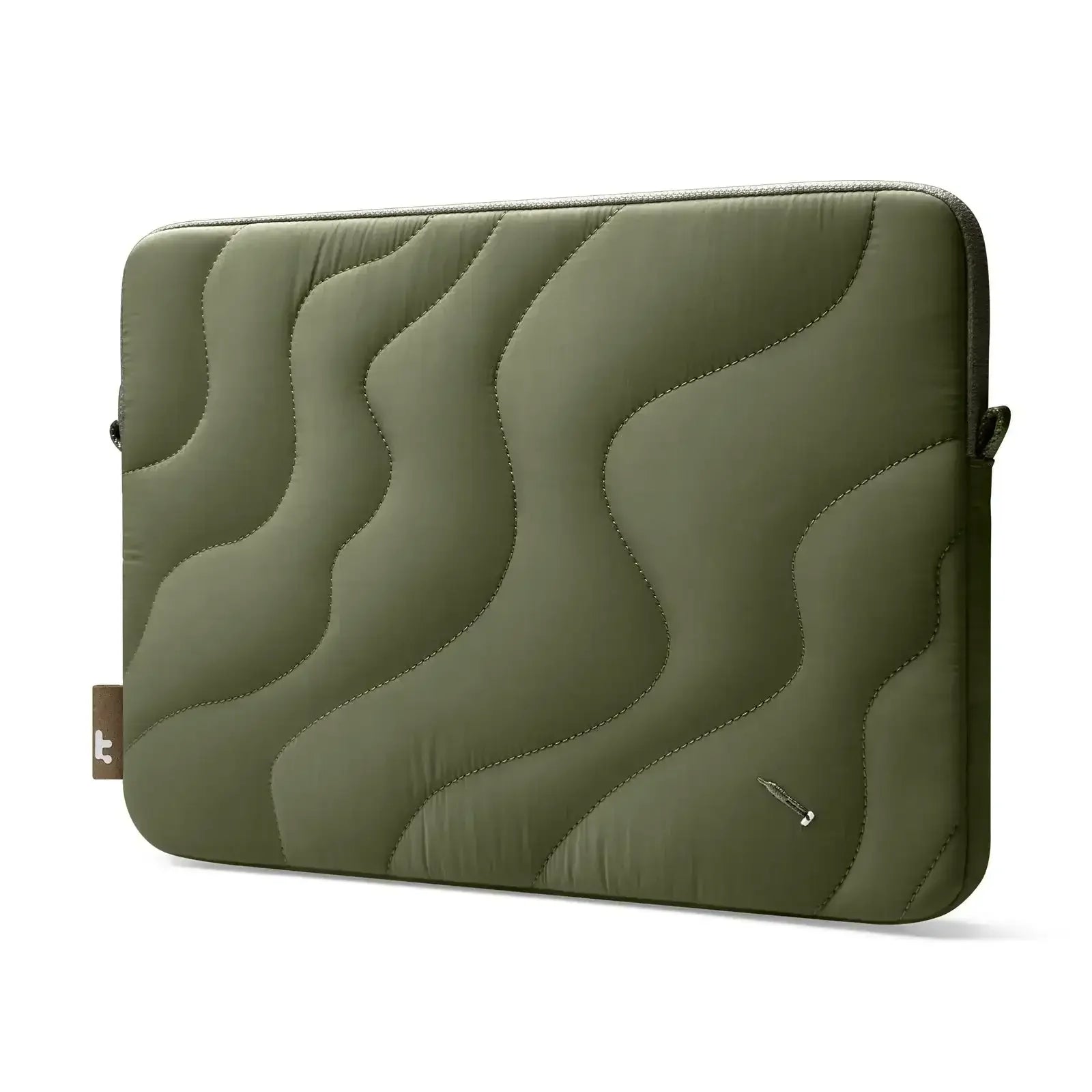 Zielone etui na laptopa z falistym wzorem, akcesorium do home office i desk setupu.