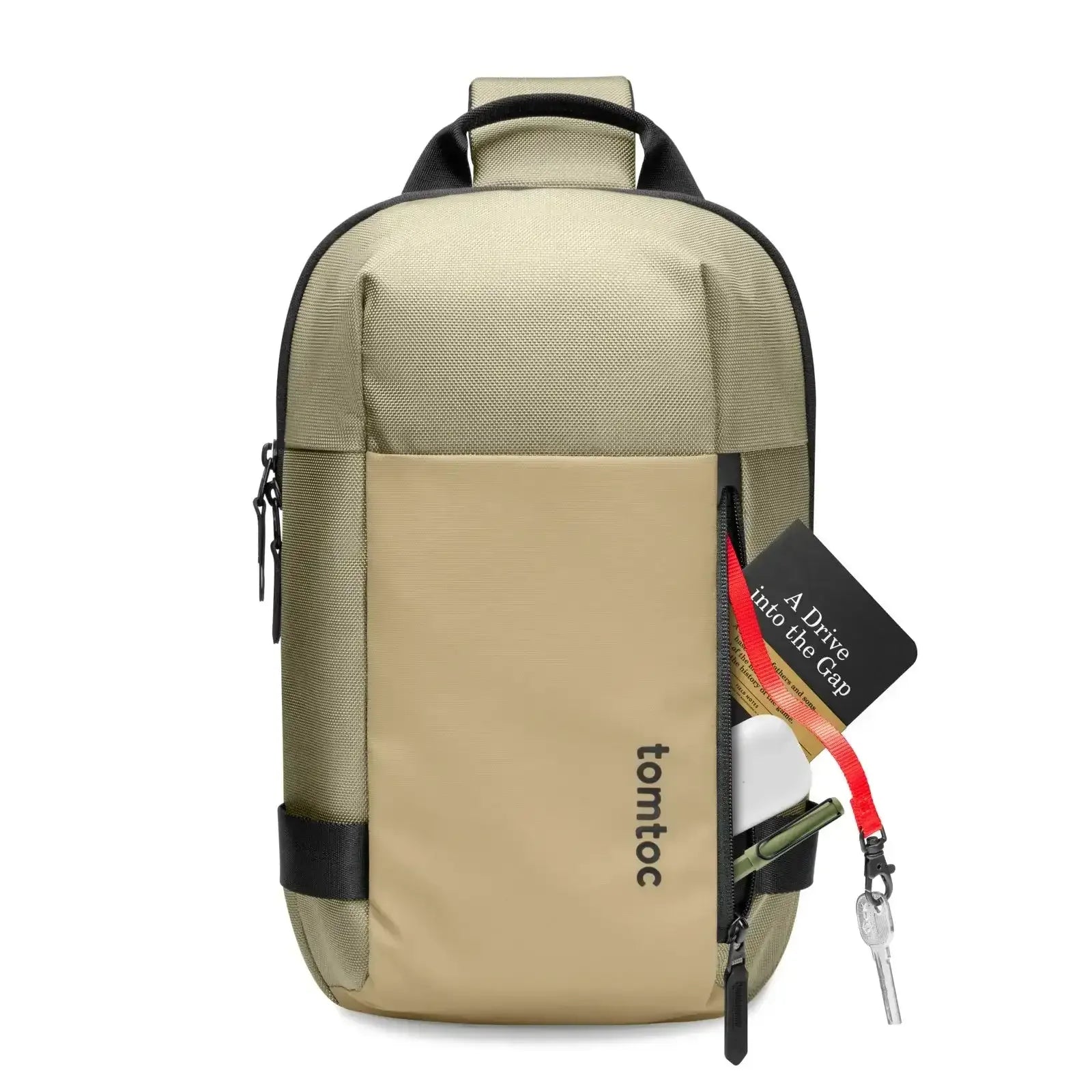 Beżowy plecak na laptopa z kieszenią na akcesoria, portfel i klucze, minimalistyczny design