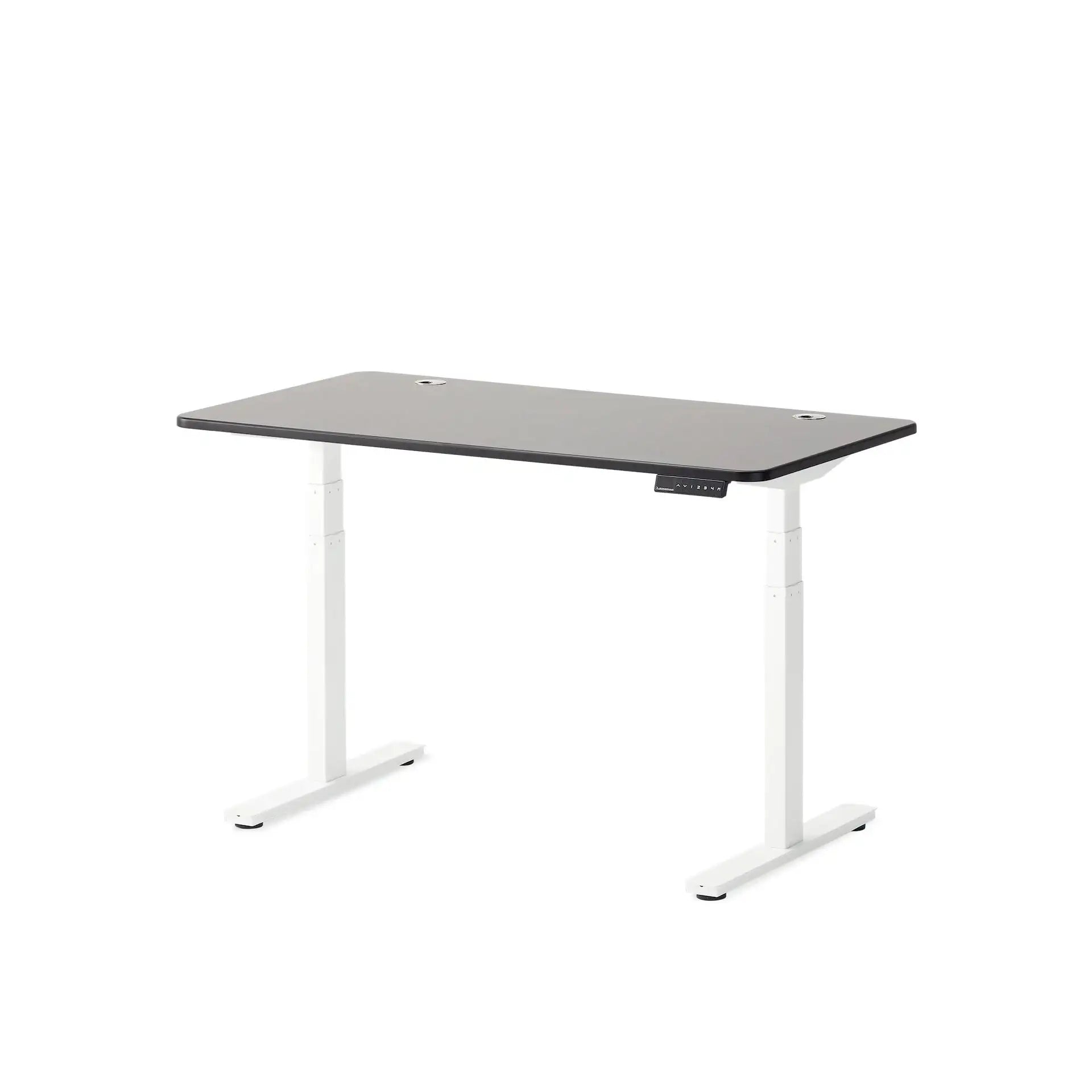 Biurko regulowane czarne z białymi nogami, minimalistyczny design, meble biurowe