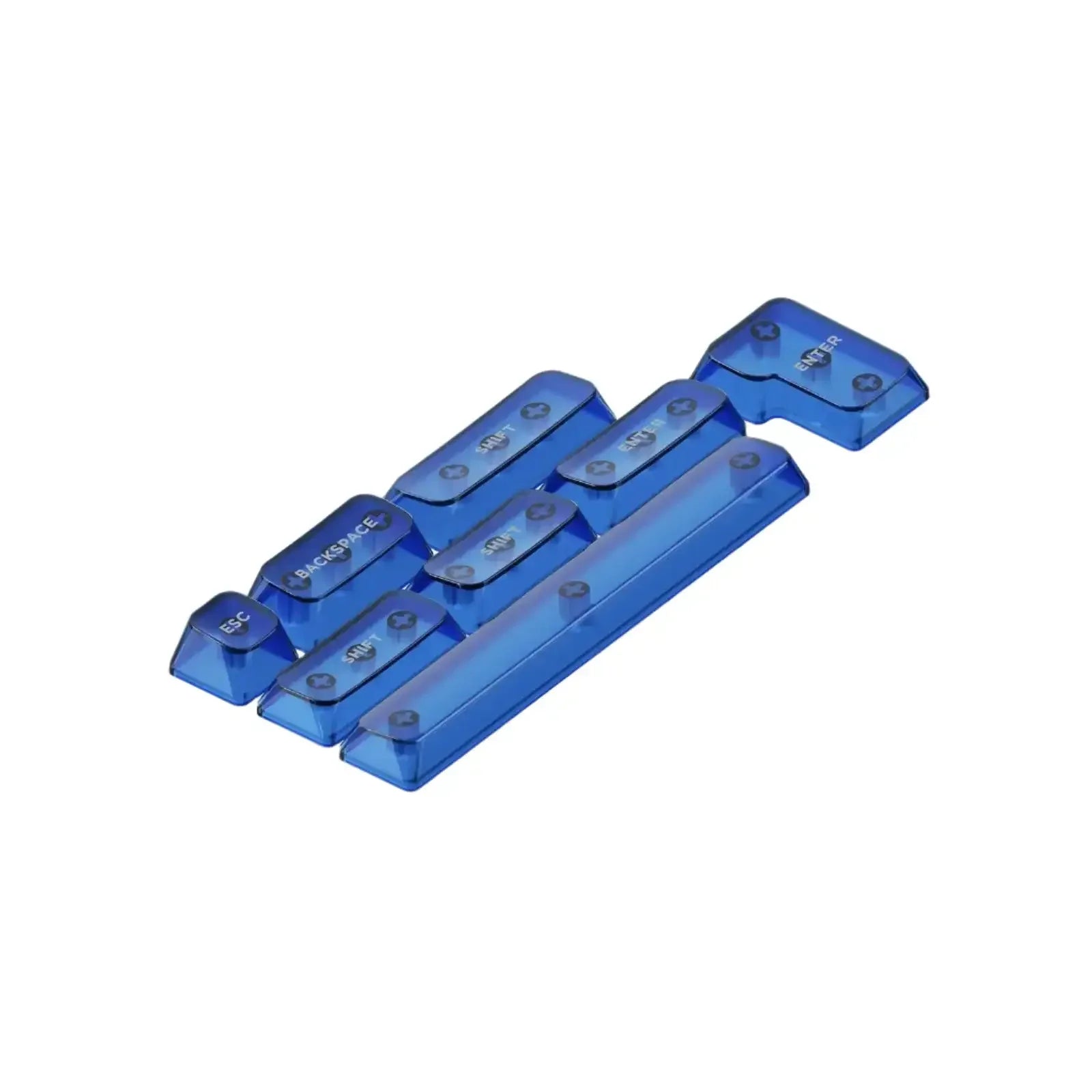 Niebieskie transparentne keycapy do klawiatury mechanicznej, zestaw przycisków.