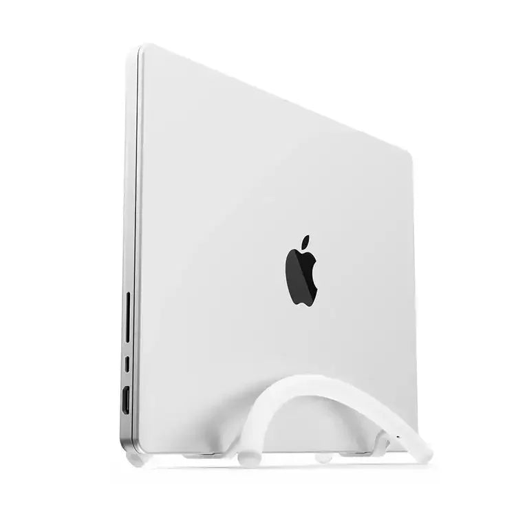 Stojak biurkowy na laptopa w kolorze białym, minimalistyczny design, akcesoria do biura
