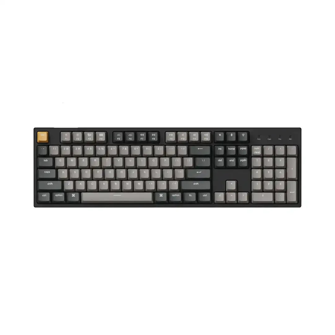 Klawiatura mechaniczna full-size, czarna obudowa, szare i żółty keycap, idealna do biura