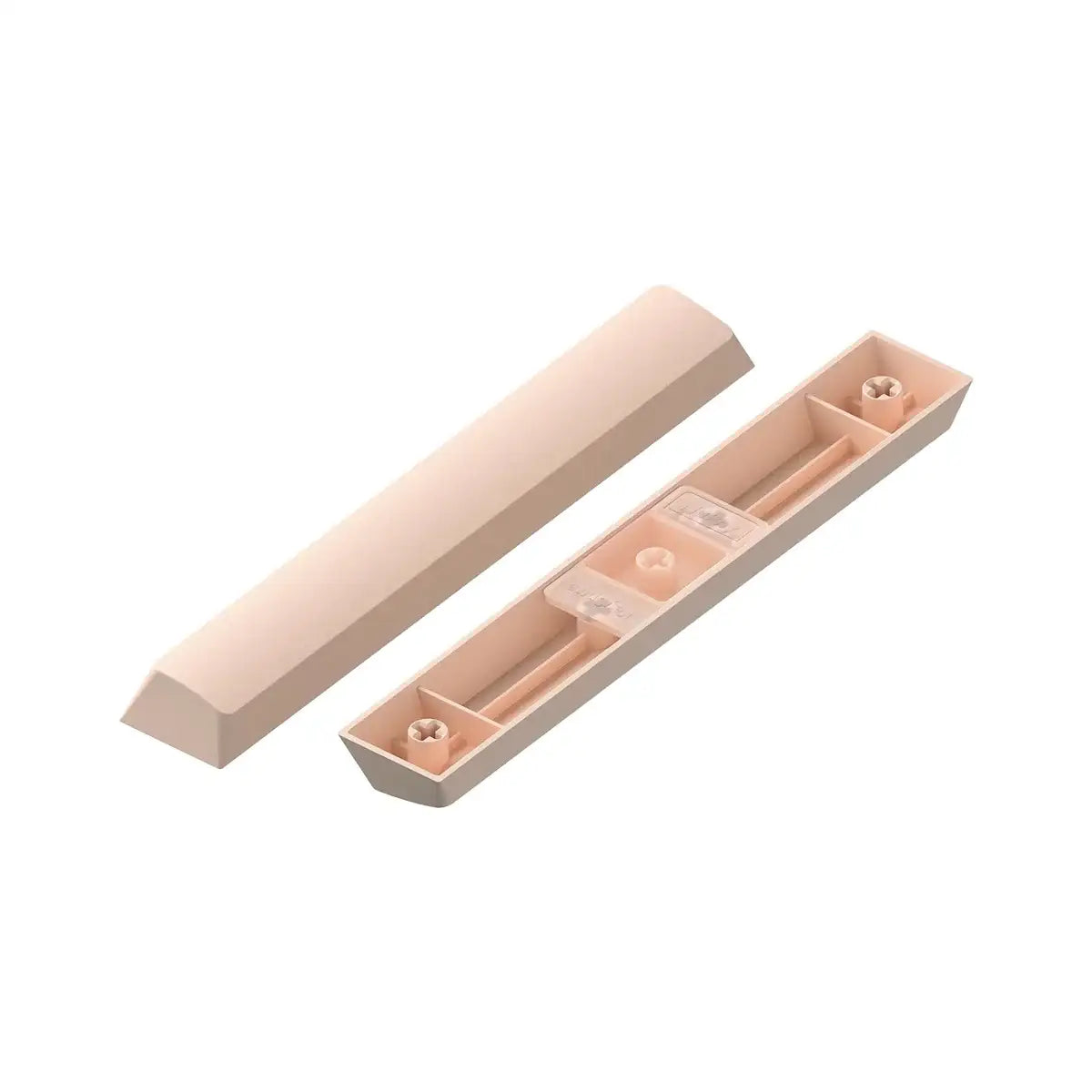 Różowo-koralowy keycap spacebar do klawiatury mechanicznej, widok z góry i spodu