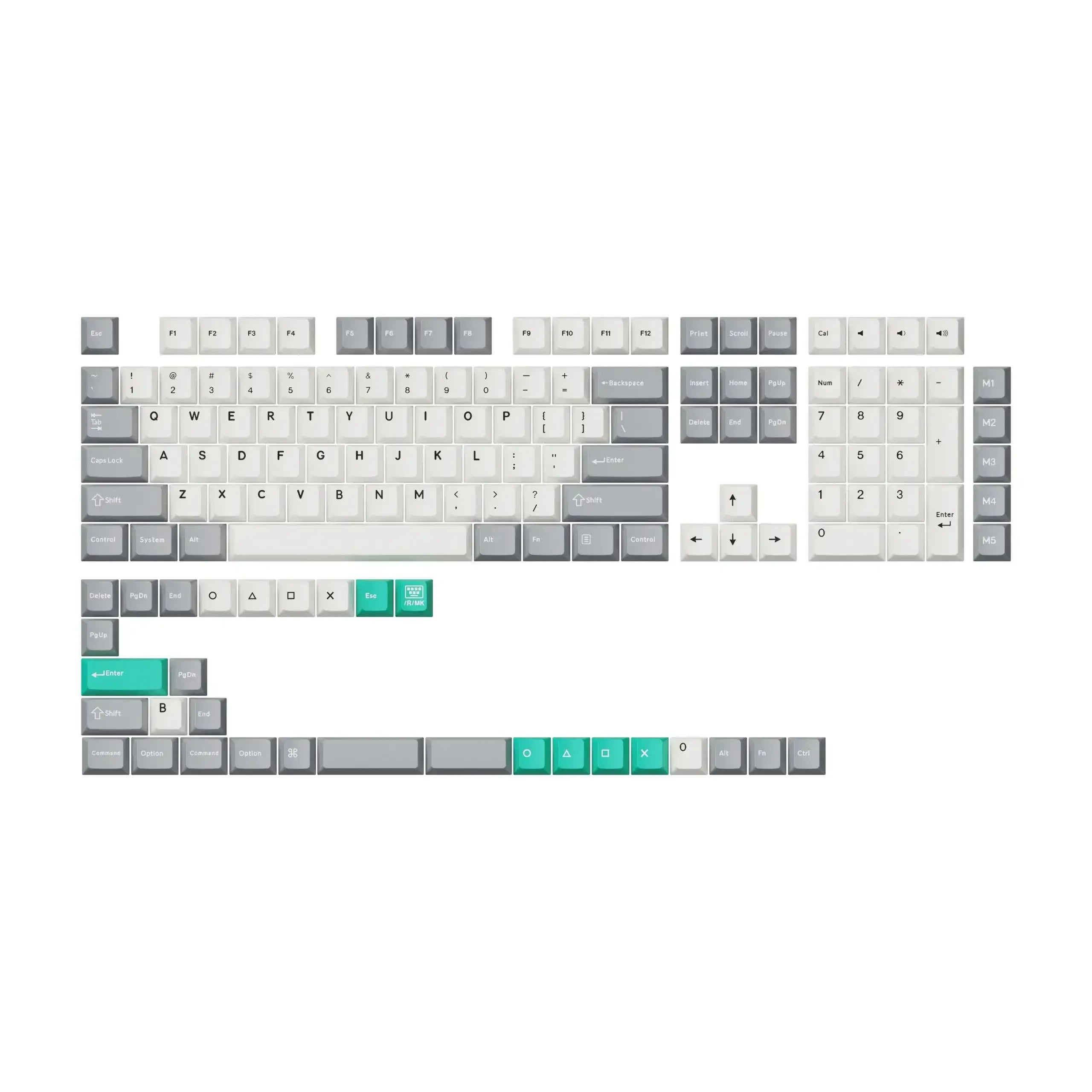 Zestaw keycapów PBT Cherry Profile, szare, białe i miętowe nakładki do klawiatury mechanicznej