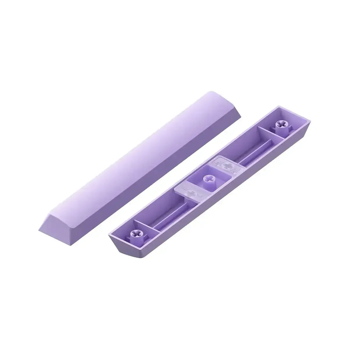 Fioletowy keycap spacebar do klawiatury mechanicznej, widok z góry i od spodu