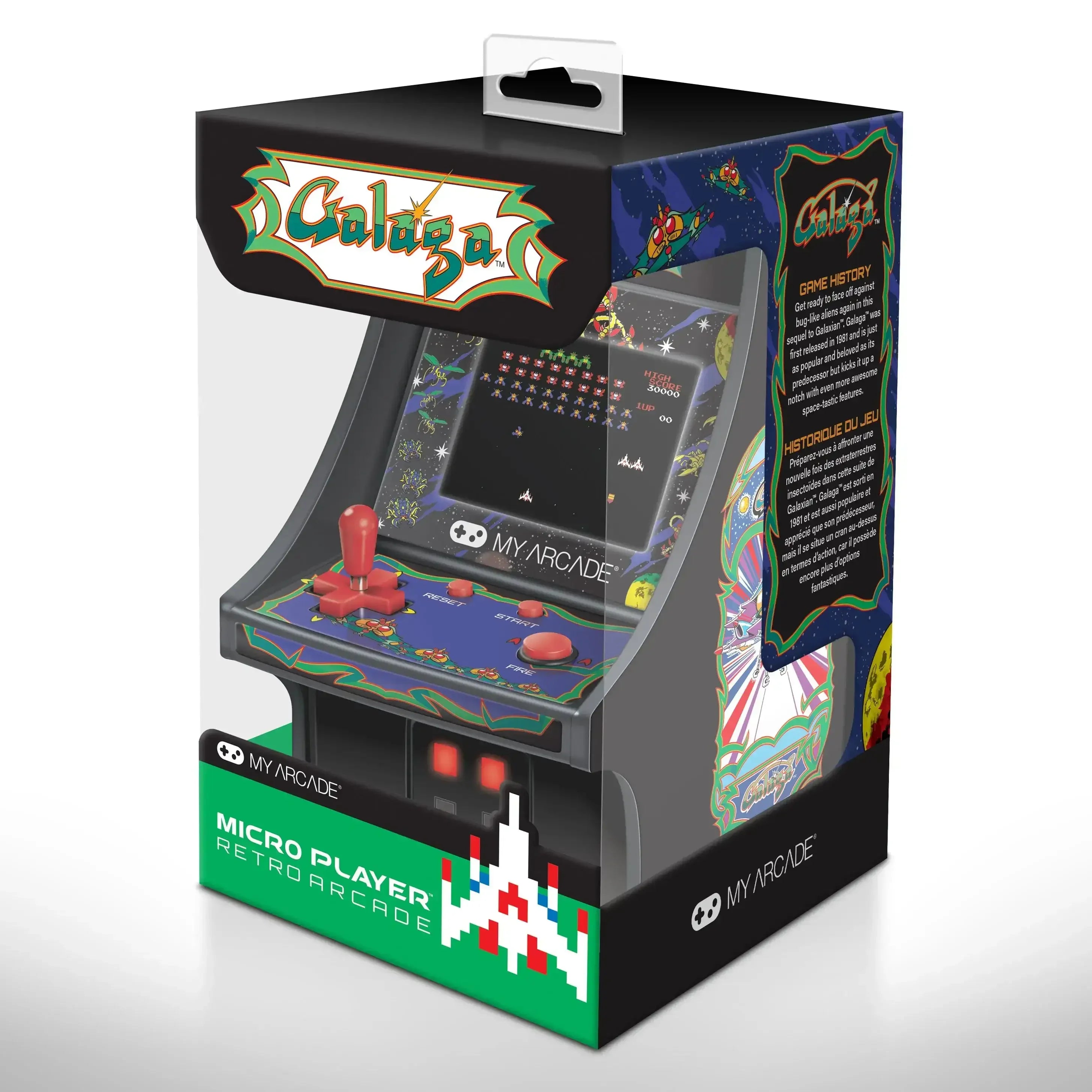 Mini automat arcade Galaga w opakowaniu, retro konsola do gier My Arcade, joystick, klasyczny design