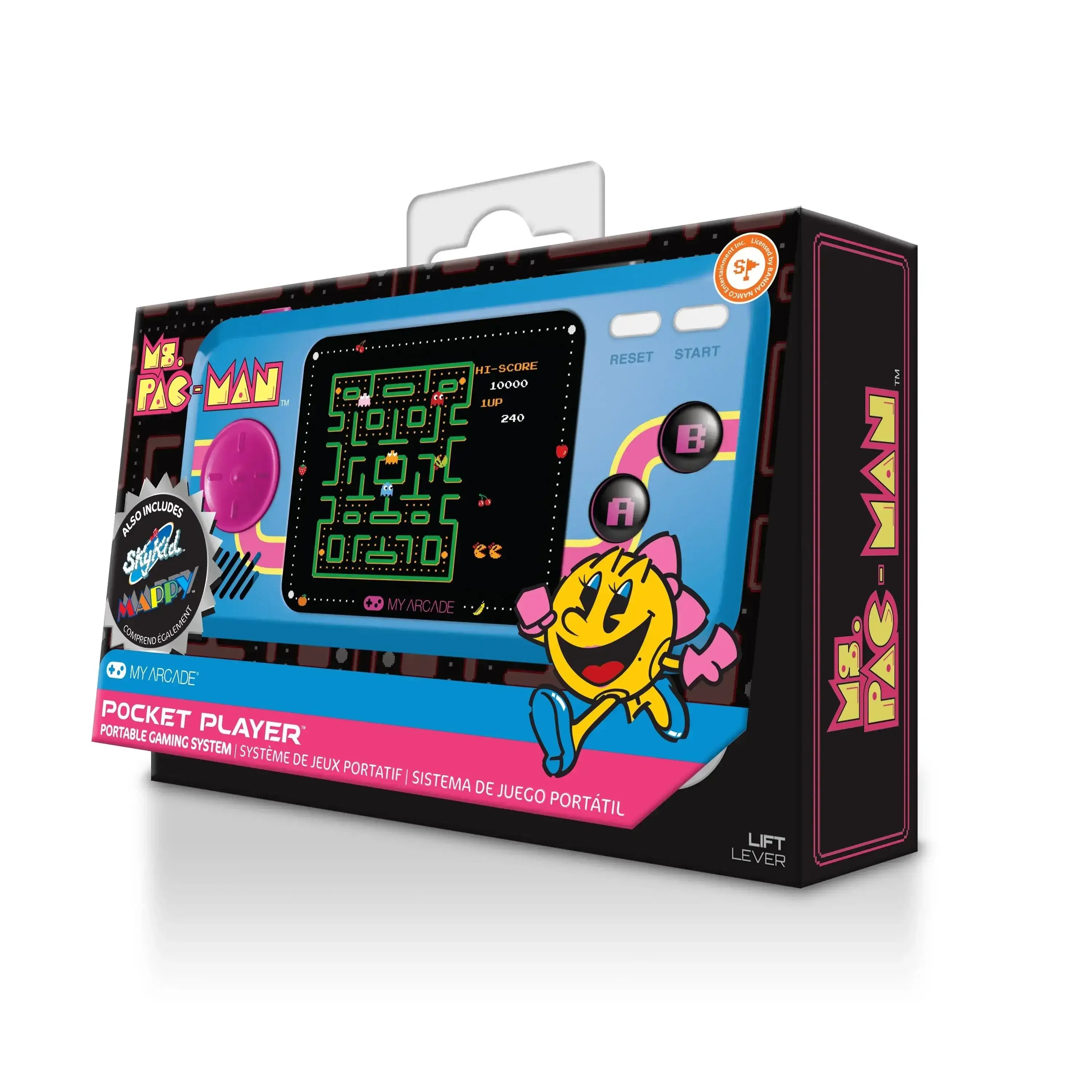 Kieszonkowa konsola do gier Ms. Pac-Man Pocket Player w opakowaniu, retro gry arcade