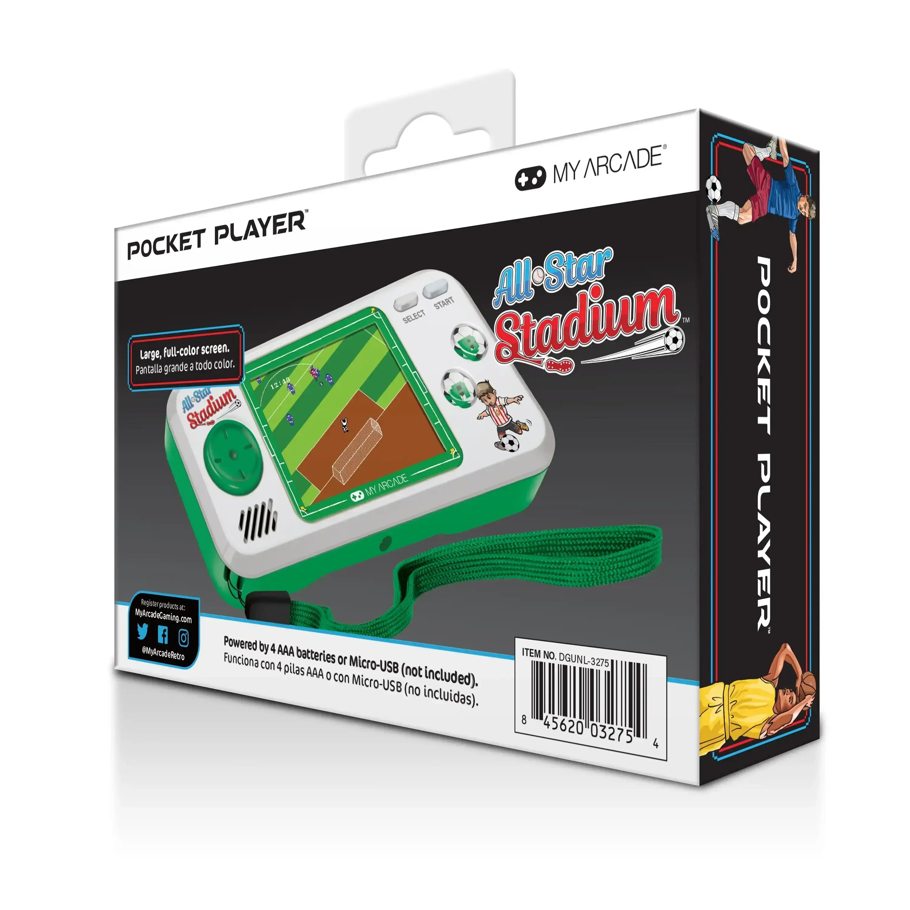 Konsola przenośna Pocket Player All-Star Stadium z kolorowym ekranem, opakowanie produktowe
