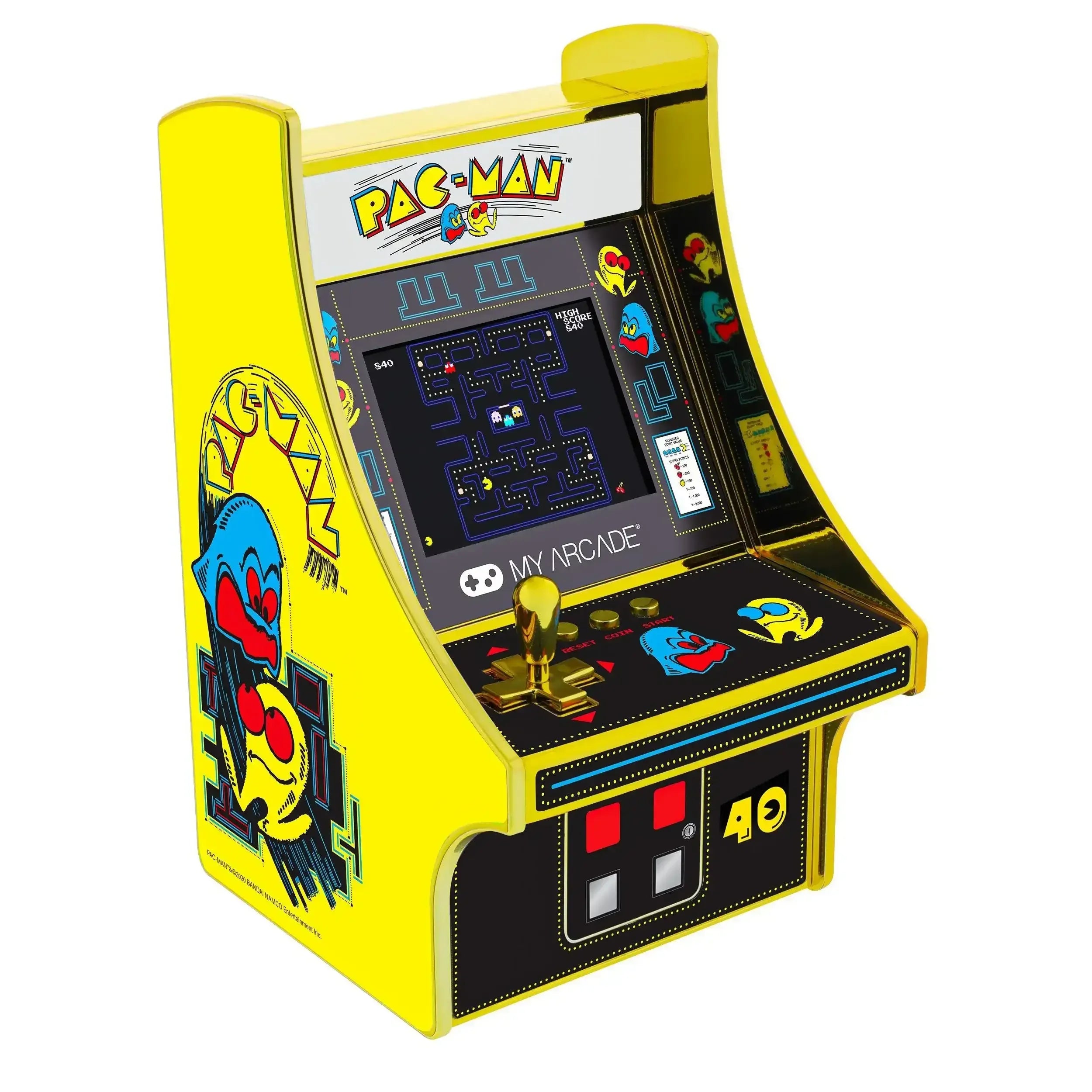 mini automat PAC-MAN 40th Anniversary, żółty retro arcade do gier w stylu vintage