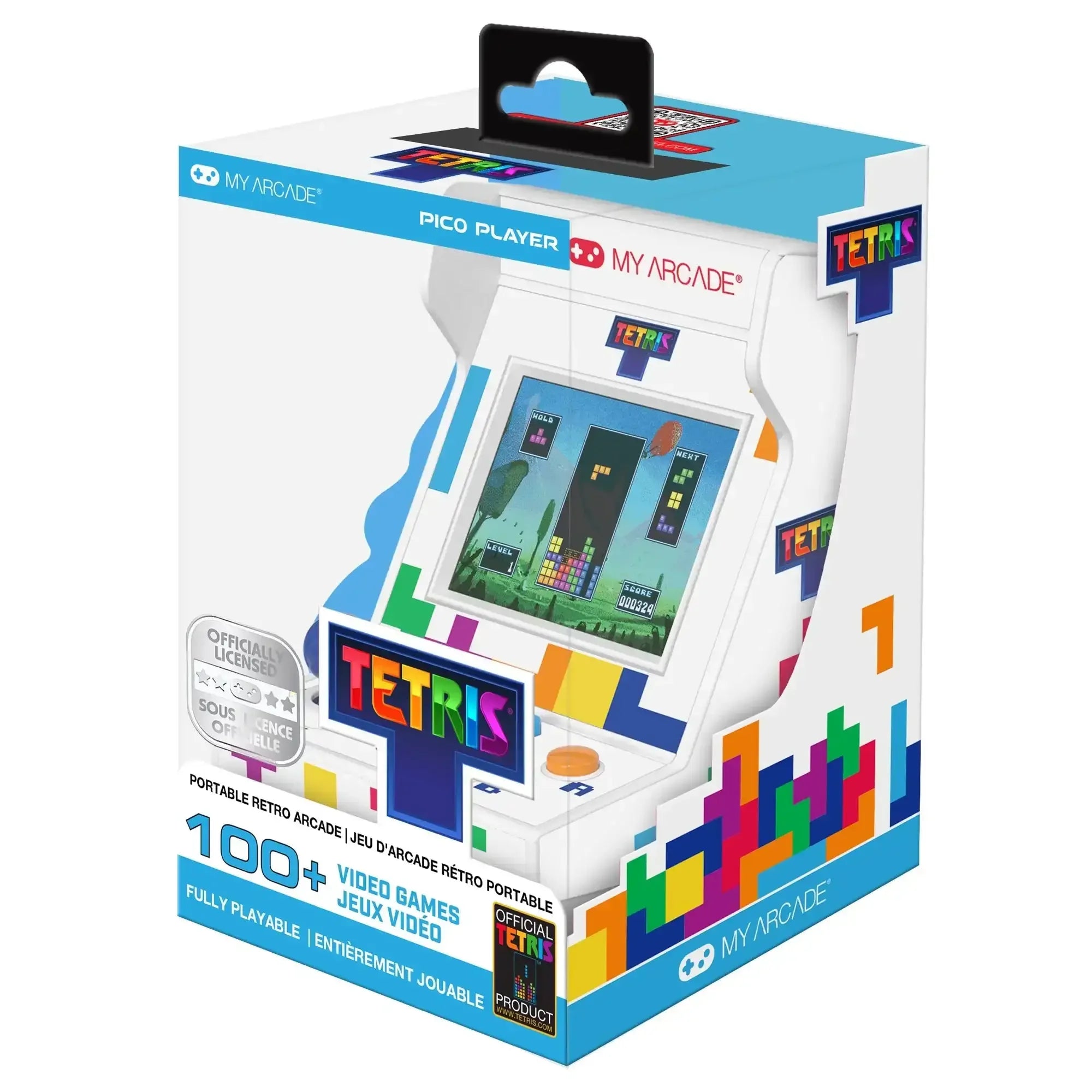 Kieszonkowa konsola retro My Arcade Pico Player do gier z motywem Tetris w opakowaniu
